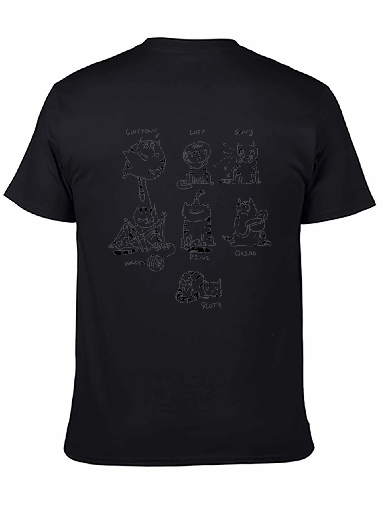 Black Seven Deadly Sins Cat T-Shirt view 4