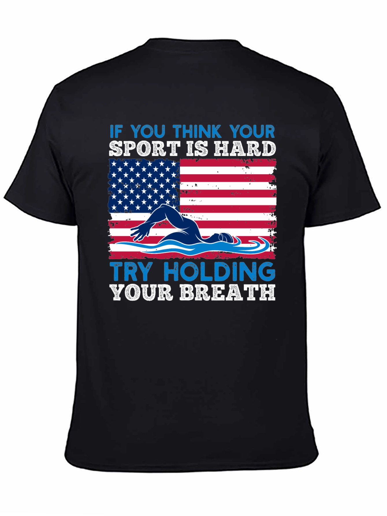 Black Swimming American Flag T-Shirt - Try Holding Your Breath view 4