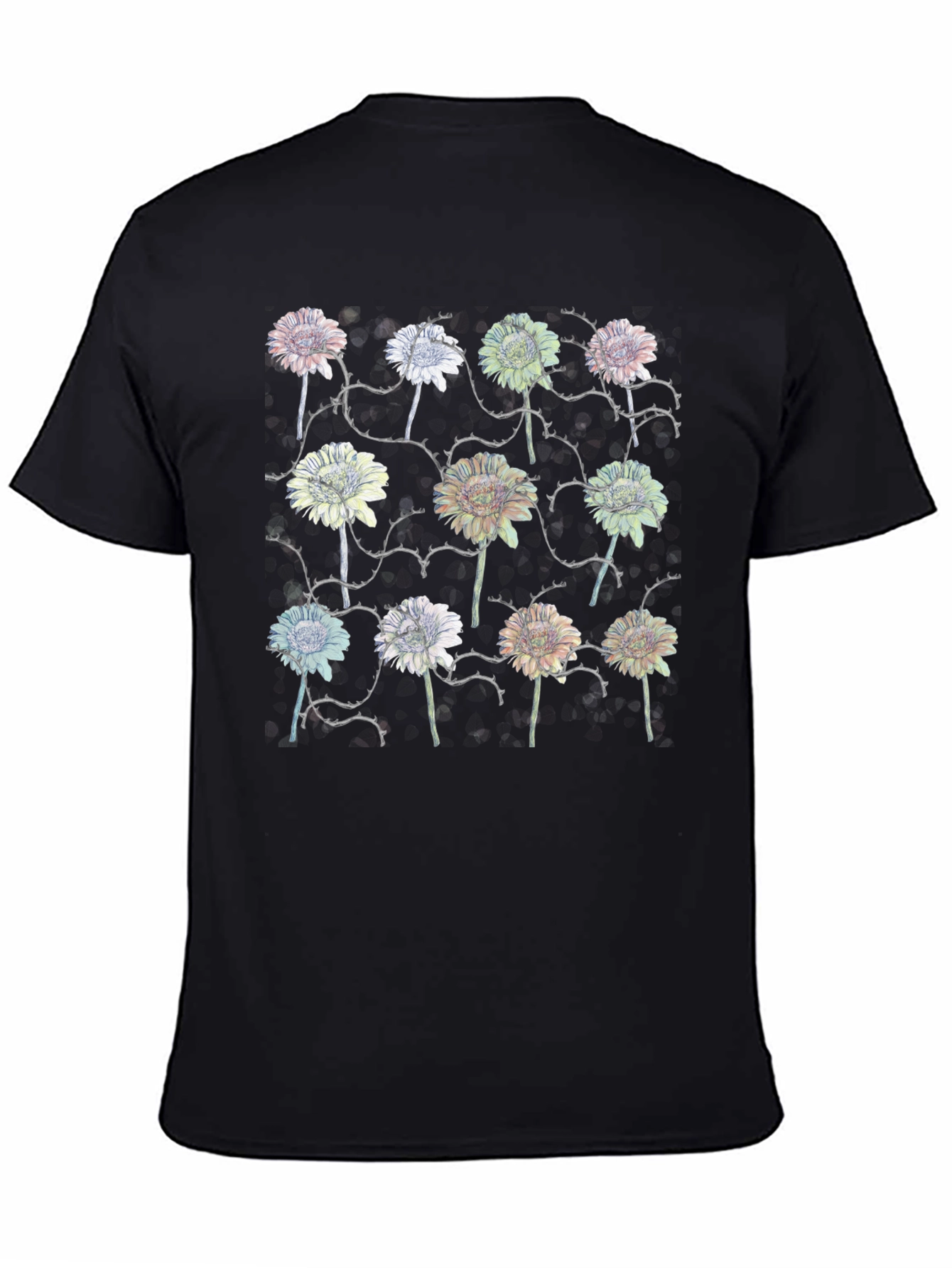 Black Floral Thorns Black T-Shirt view 4