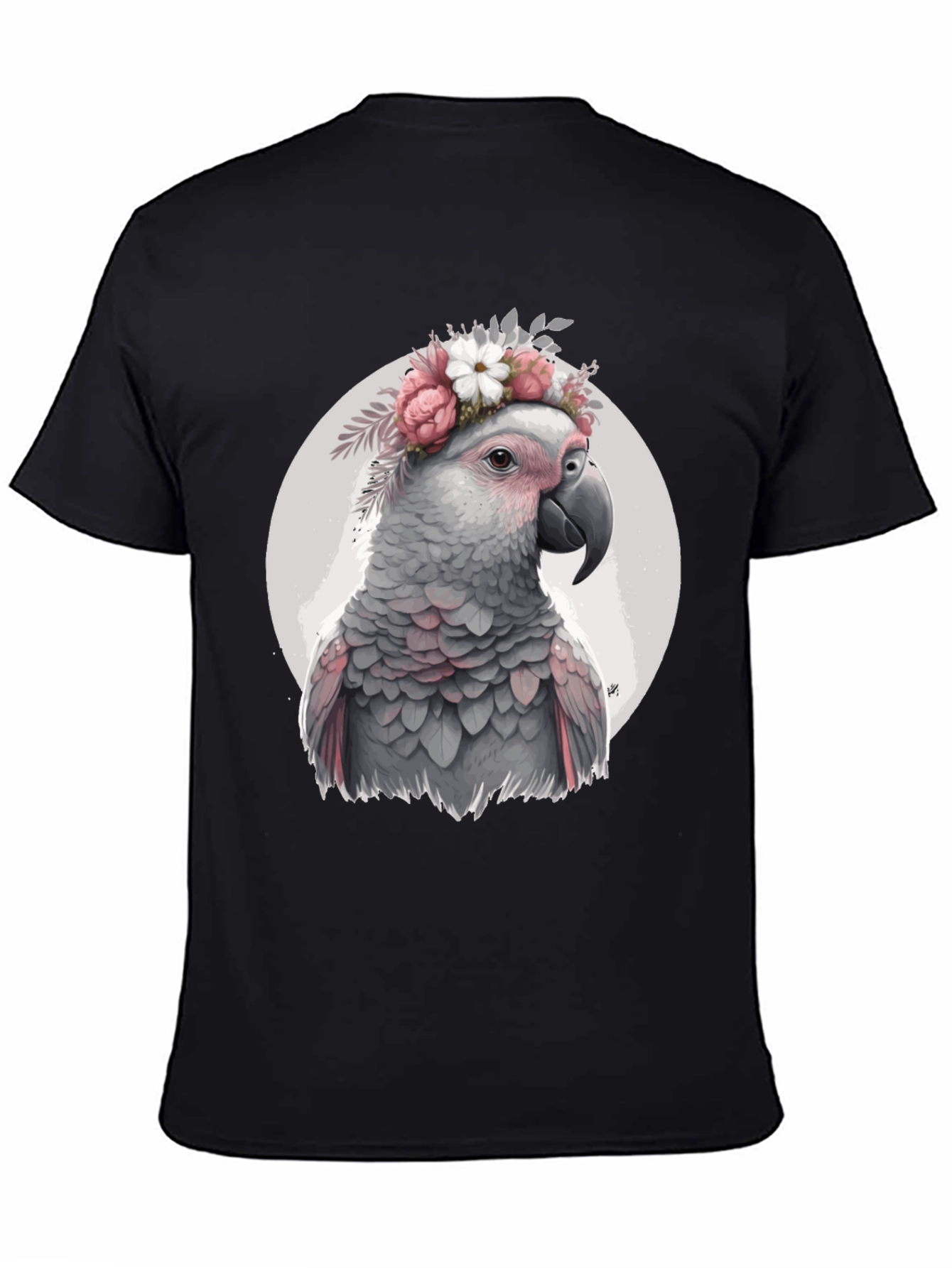 Black Parrot with Flower Crown T-Shirt - Unique Bird Lover Gift view 4