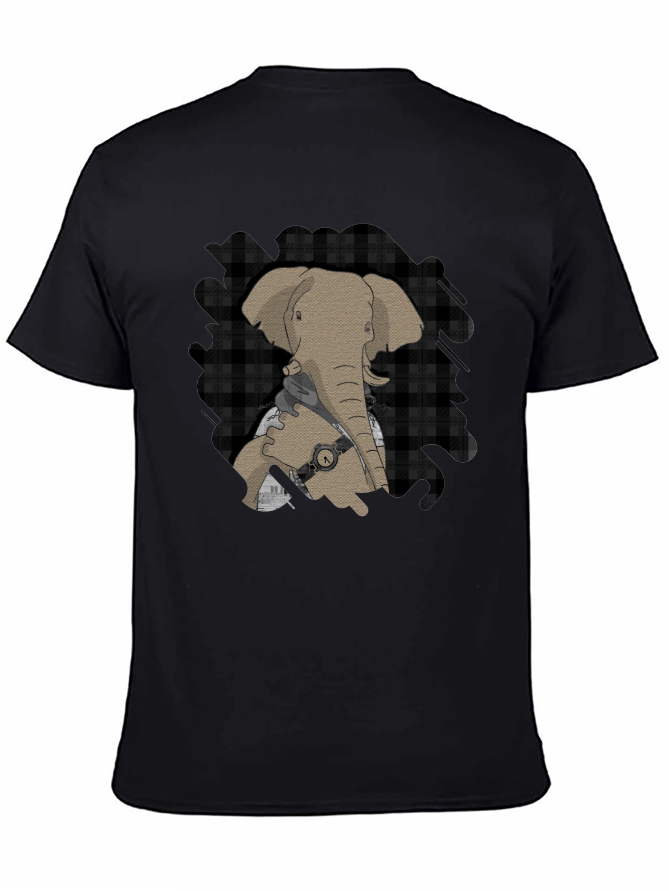 Black Elephant Graphic Tee - Stylish Plaid Accent view 4