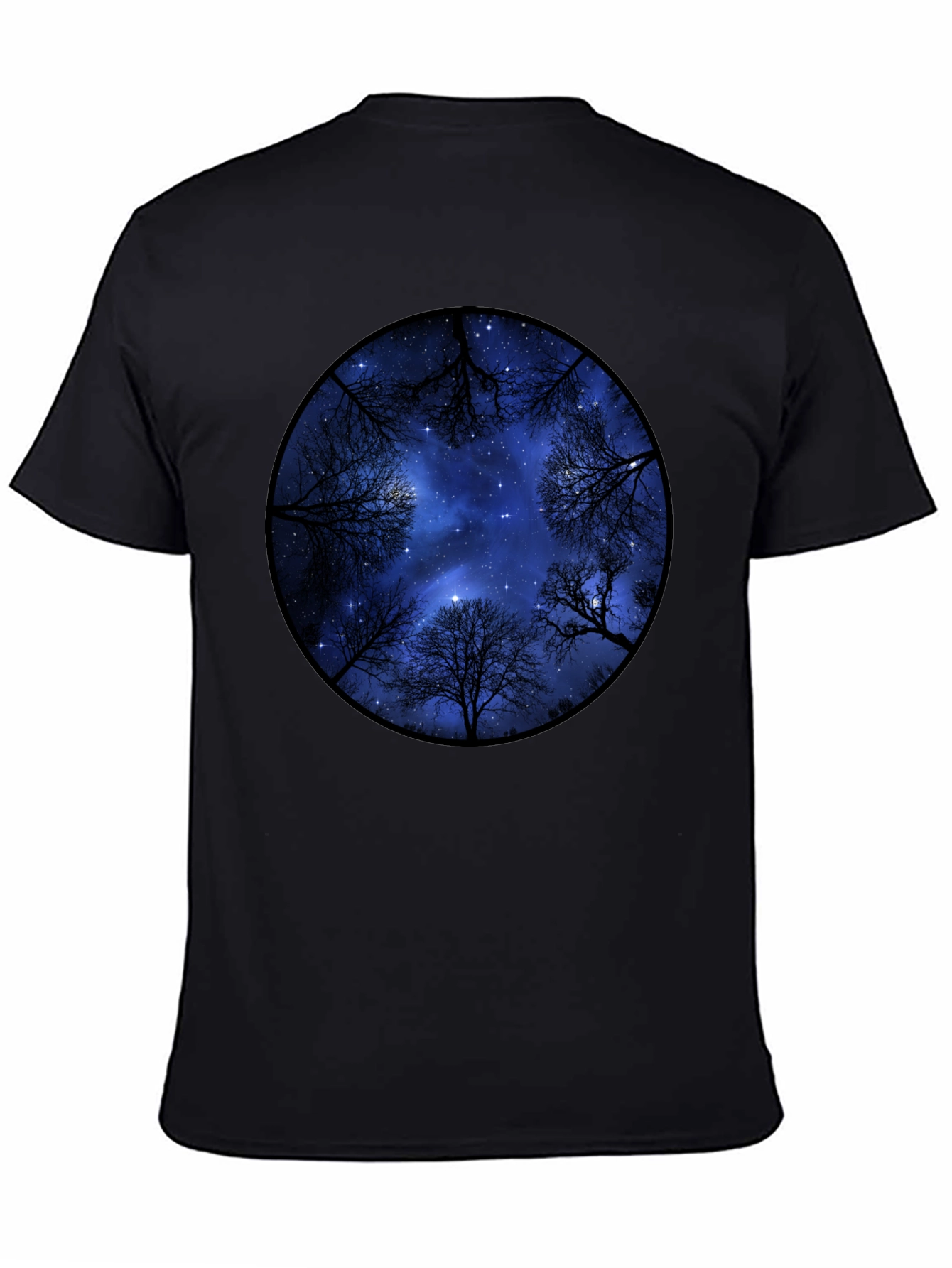Black Starry Sky Trees Graphic Tee - Black Cotton Blend view 4