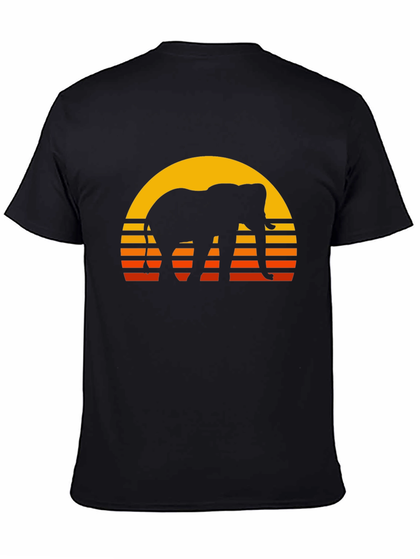Black Elephant Sunset T-Shirt - Retro Style Black Tee view 4