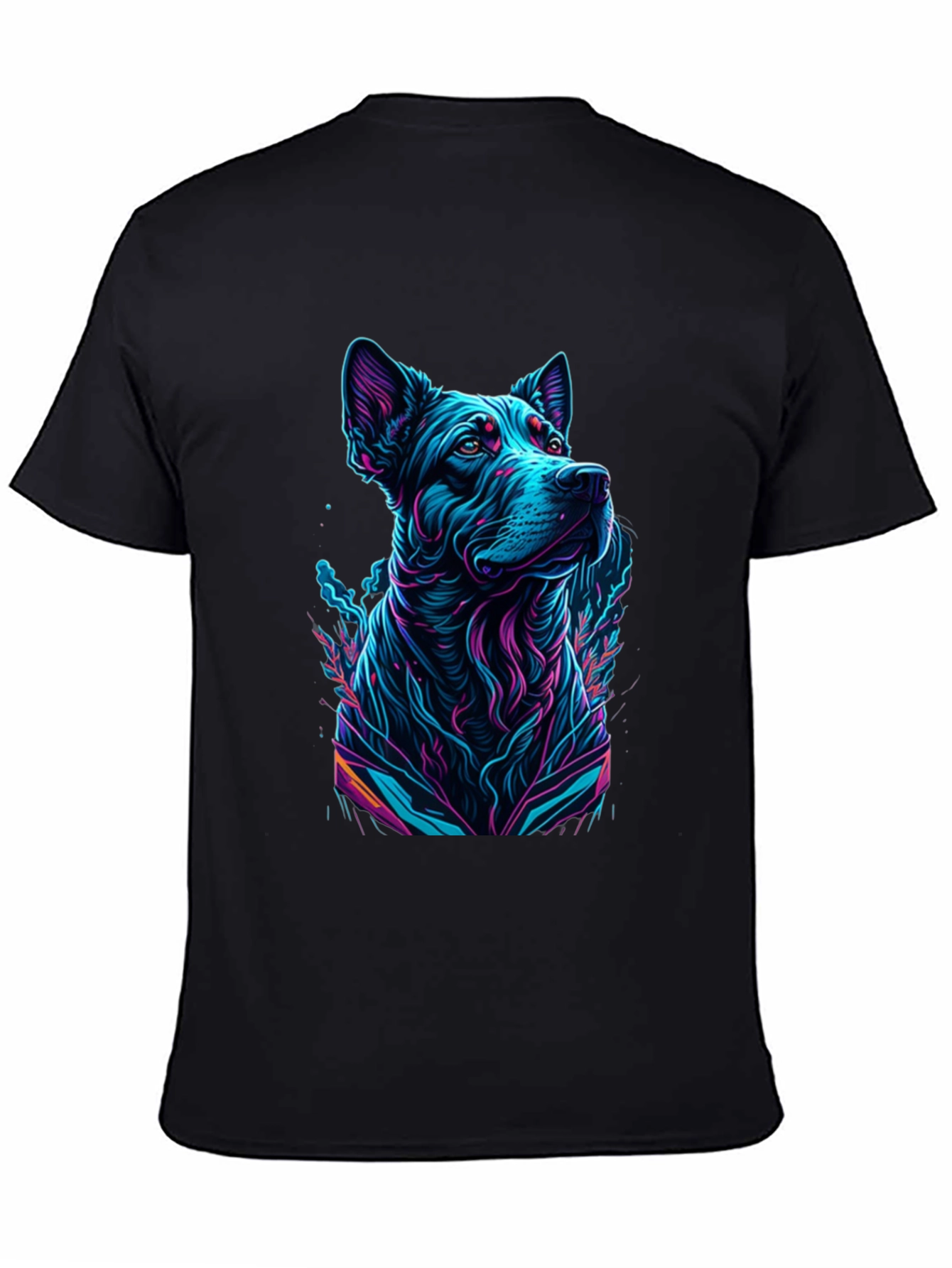 Black Neon Dog Graphic Black T-Shirt view 4