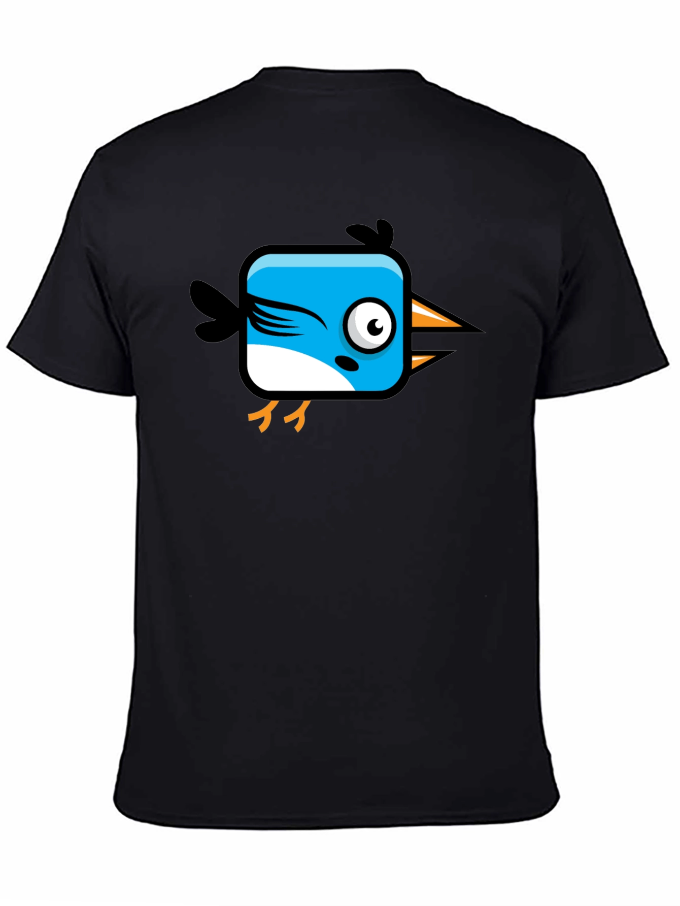 Black Funny Cartoon Bird Graphic Black T-Shirt view 4