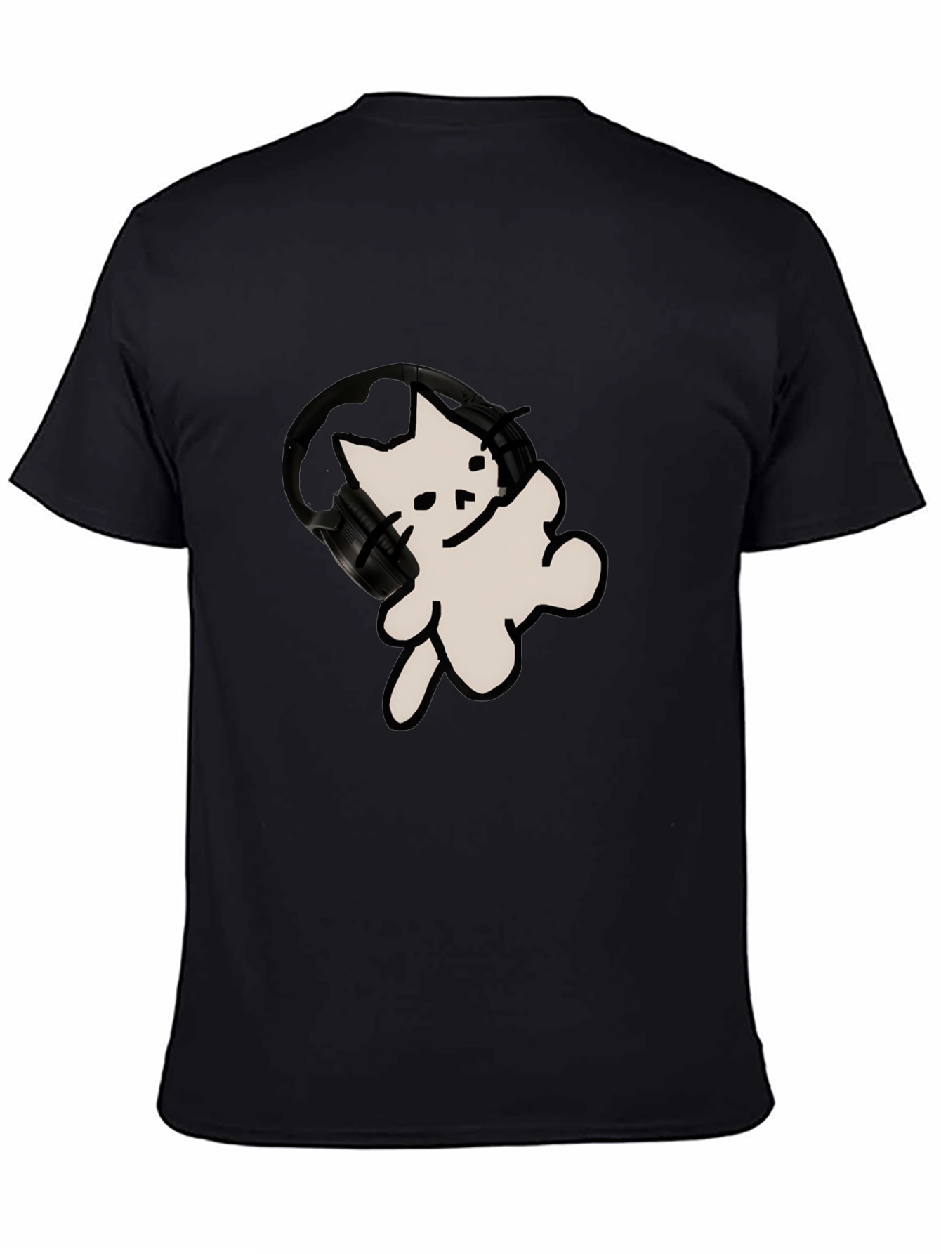 Black Cool Cat T-Shirt with Headphones view 4