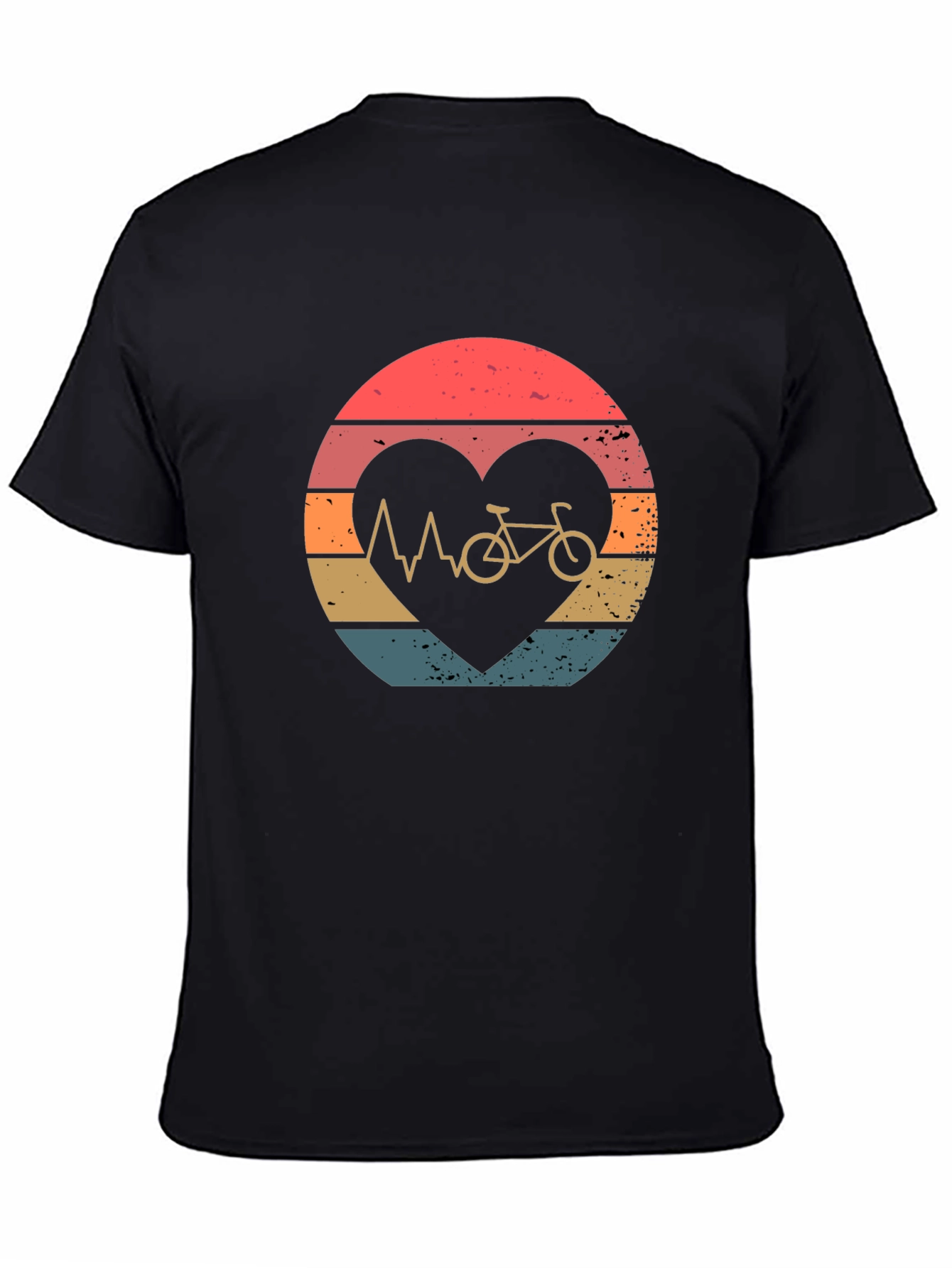 Black Cycling Heartbeat T-Shirt - Vintage Style Bike Love Tee view 4