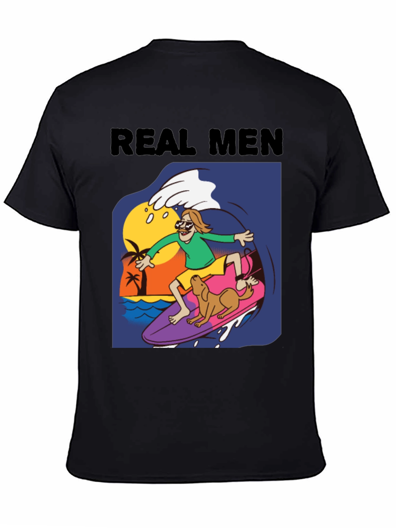 Black Real Men Surf Tee - Novelty Cartoon Graphic T-Shirt view 4