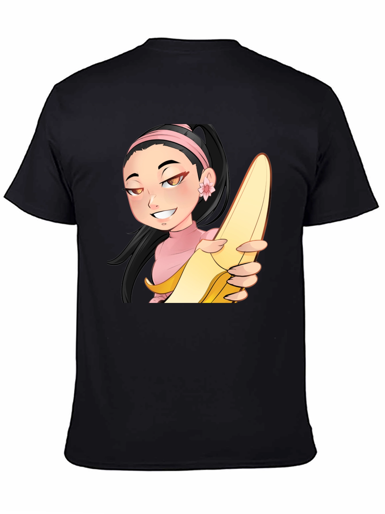 Black Anime Girl with Banana Black T-Shirt view 4