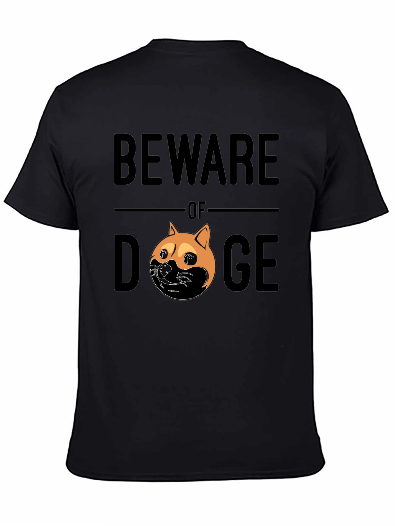 Black Beware of Doge Funny Graphic Tee - Black view 4