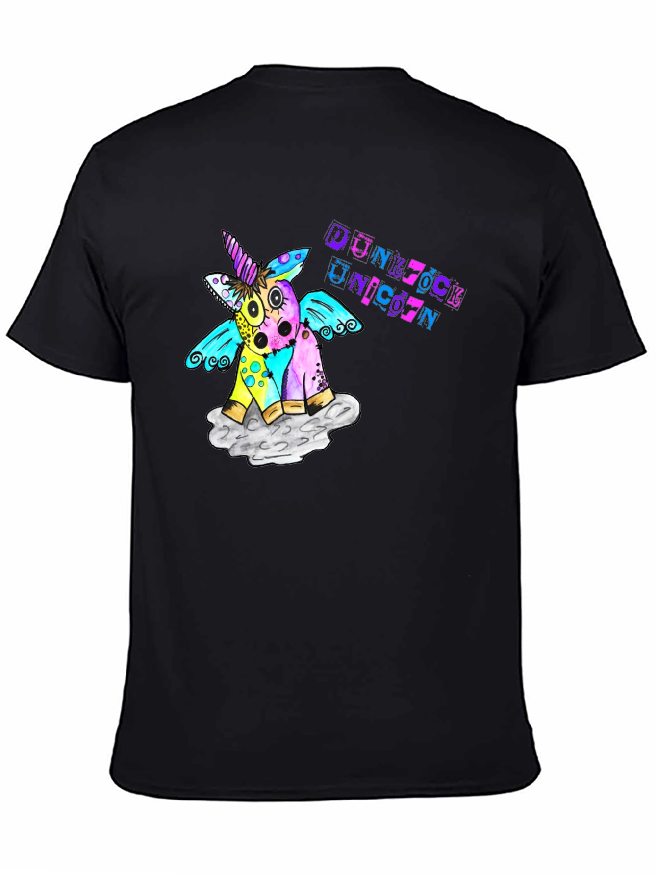 Black Punk Rock Unicorn Graphic T-Shirt view 4