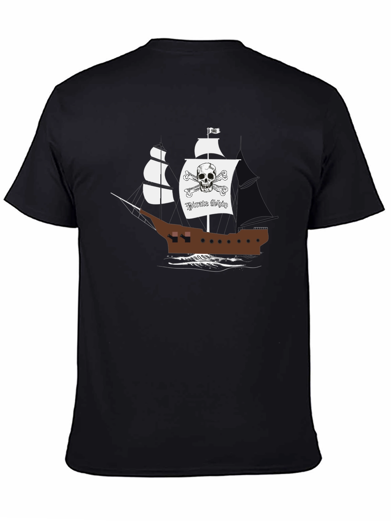 Pirate Ship Graphic T-Shirt - Black Cotton Tee - 4