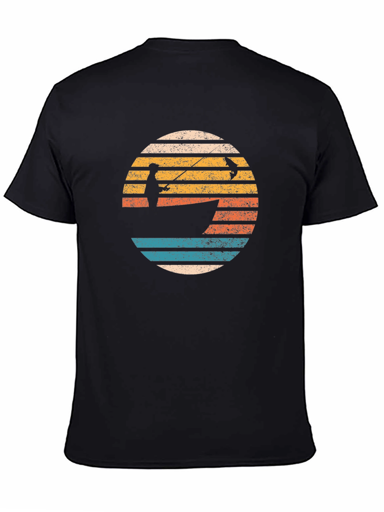 Black Retro Fishing T-Shirt - Fisherman Sunset Tee view 4