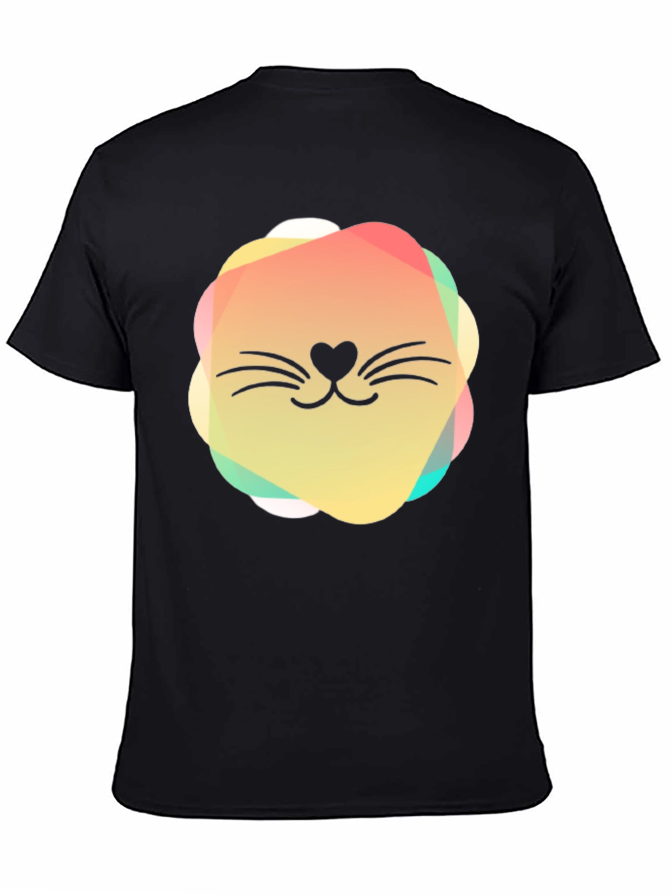 Black Cute Cat Face Graphic Black T-Shirt view 4
