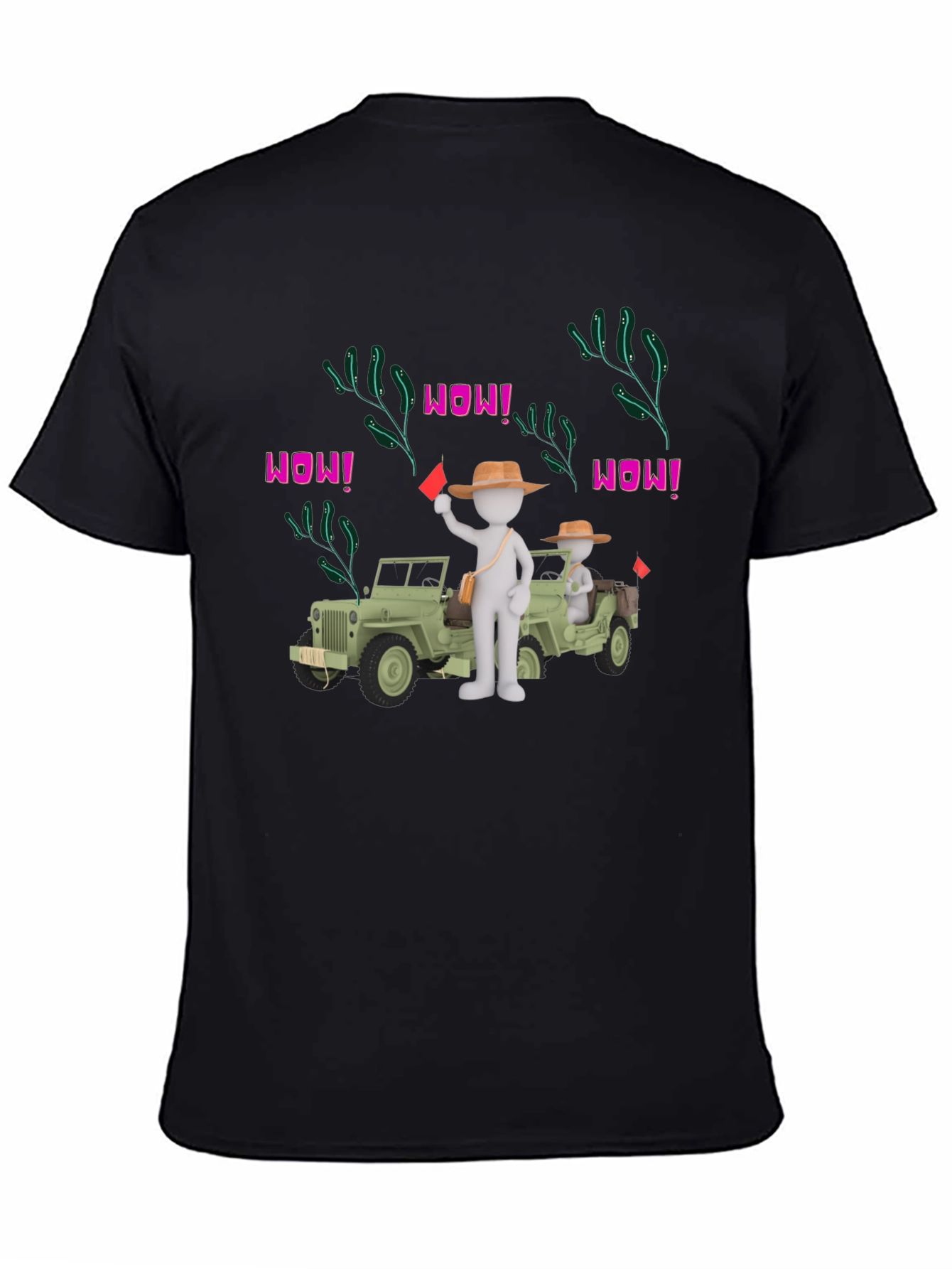 Black Cartoon Style Jeep Adventure Black T-Shirt view 4