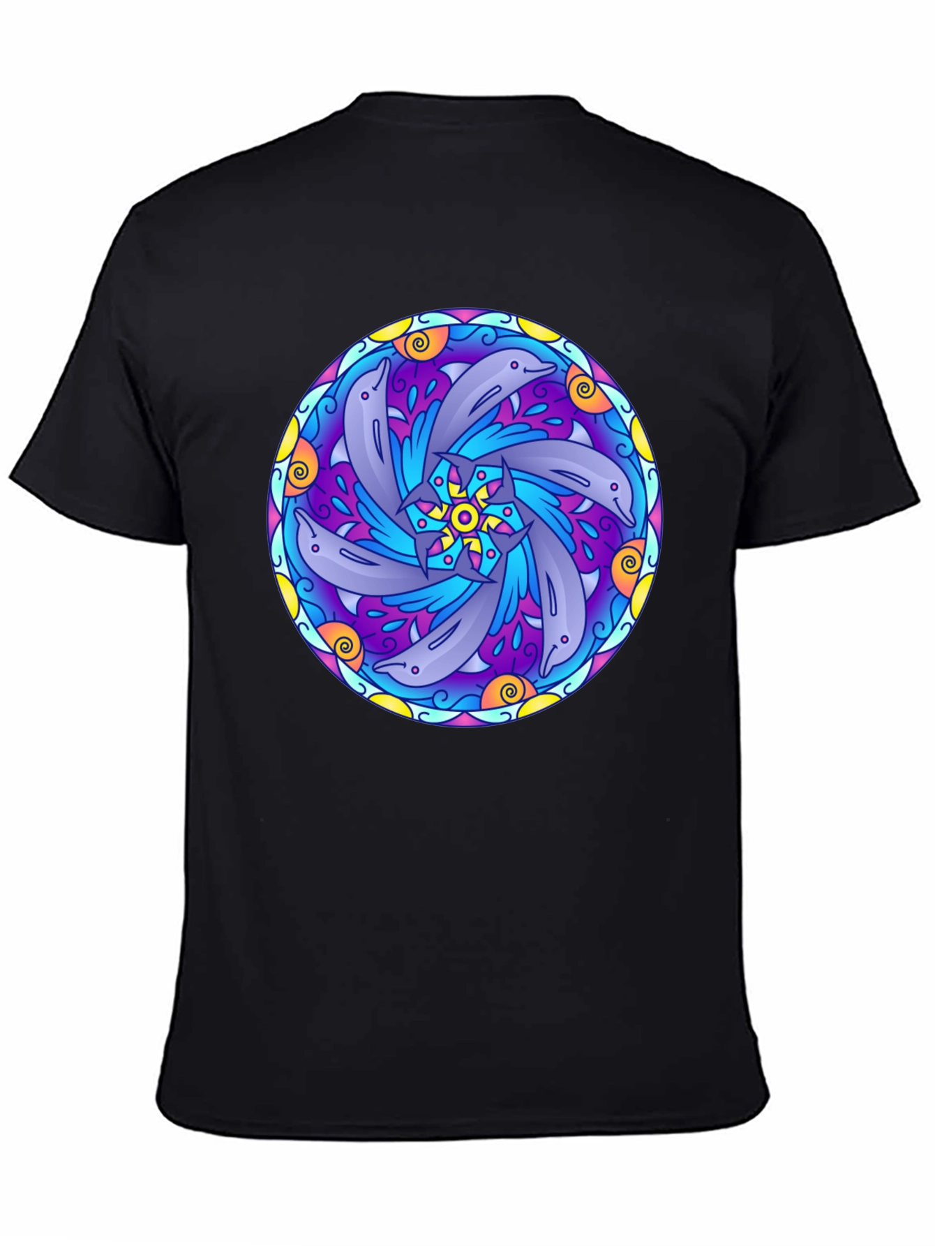Black Dolphin Mandala Graphic Tee - Black Cotton T-Shirt view 4