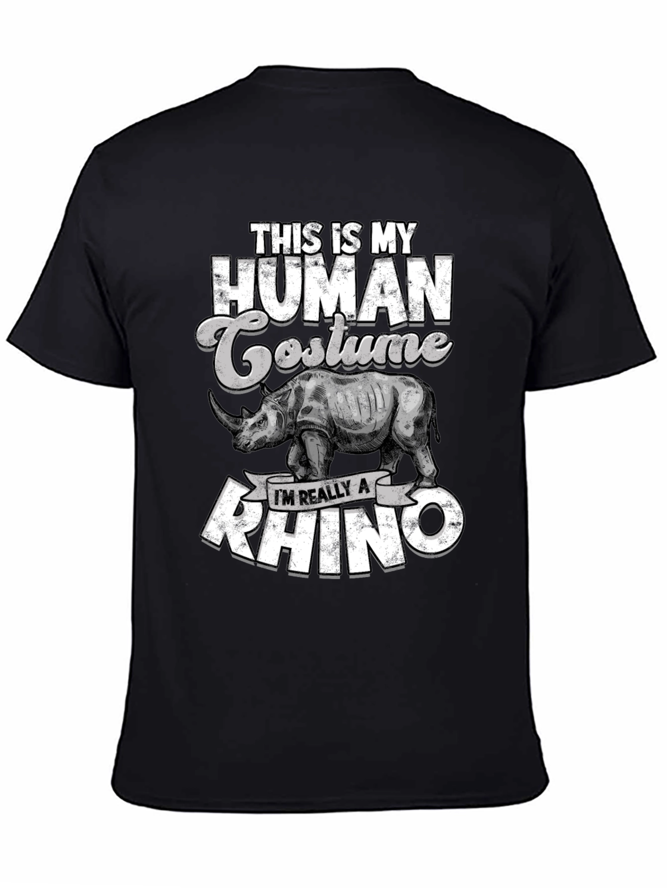 Black Funny Rhino Costume T-Shirt view 4