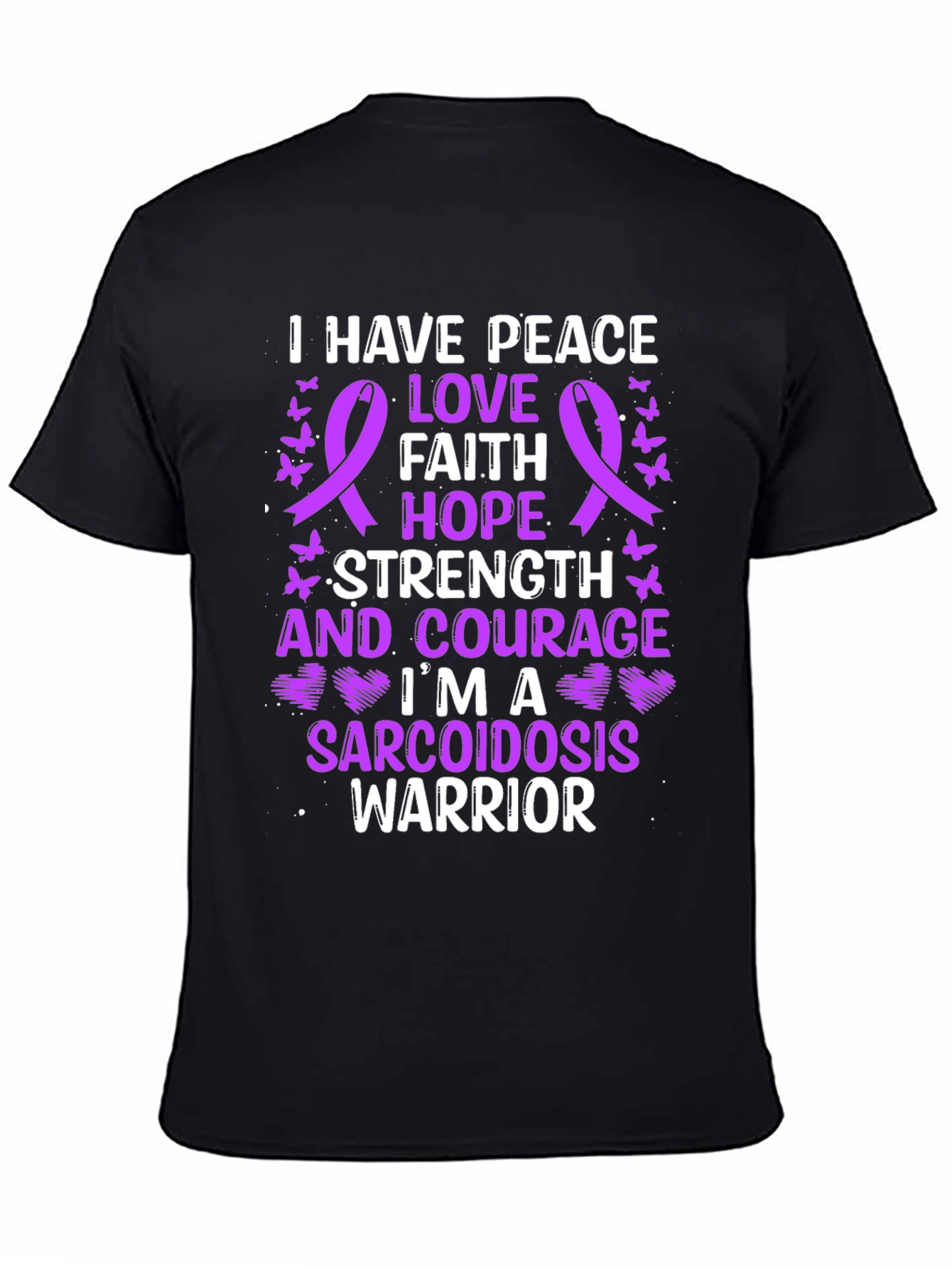 Black Sarcoidosis Warrior Awareness Ribbon Graphic T-Shirt view 4