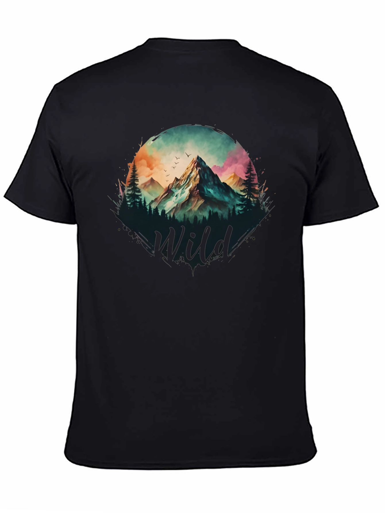 Black Wild Mountain Scene Graphic T-Shirt view 4