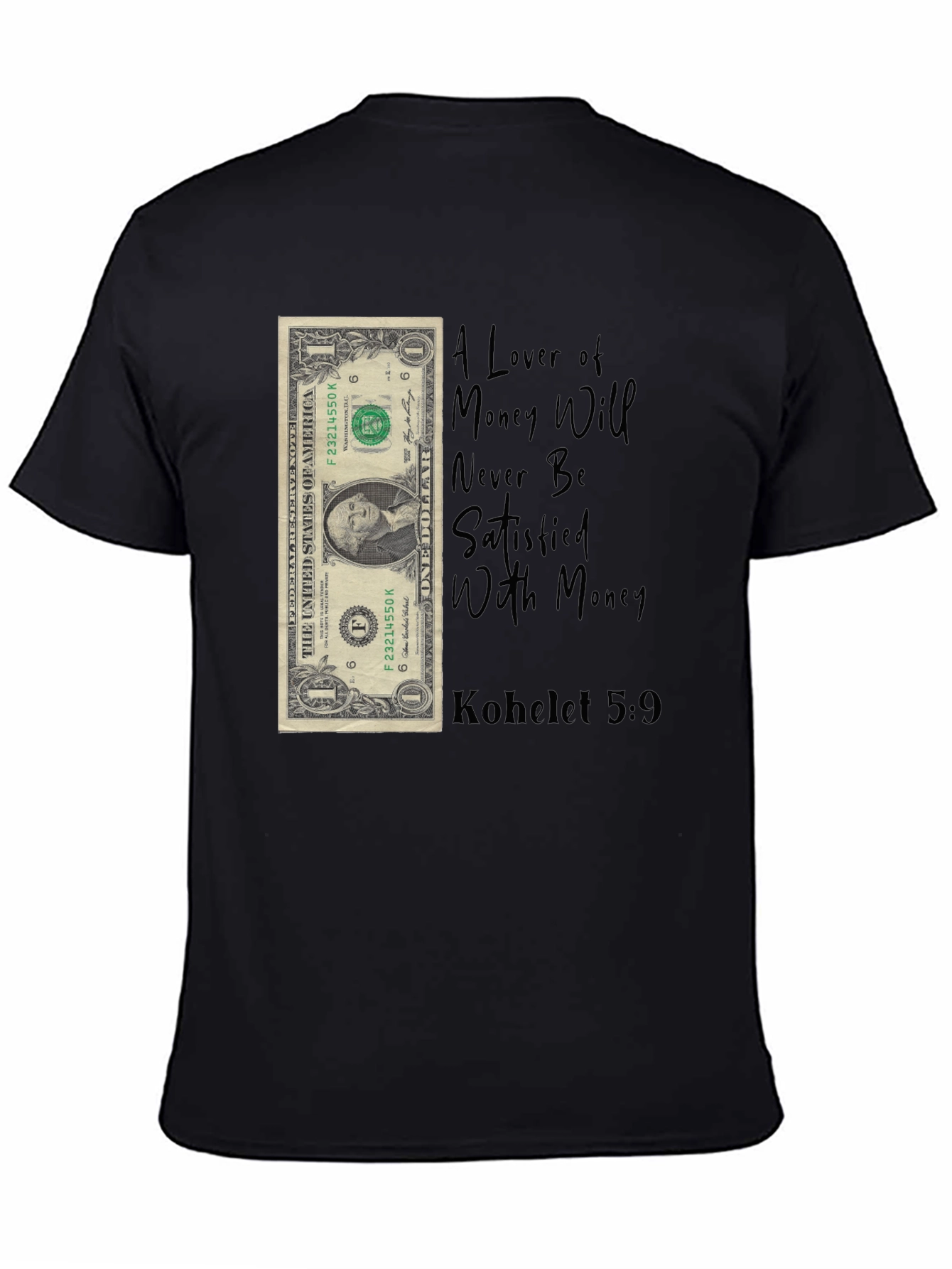 Black Money Lover T-Shirt - Kohelet 5:9 - Unisex view 4