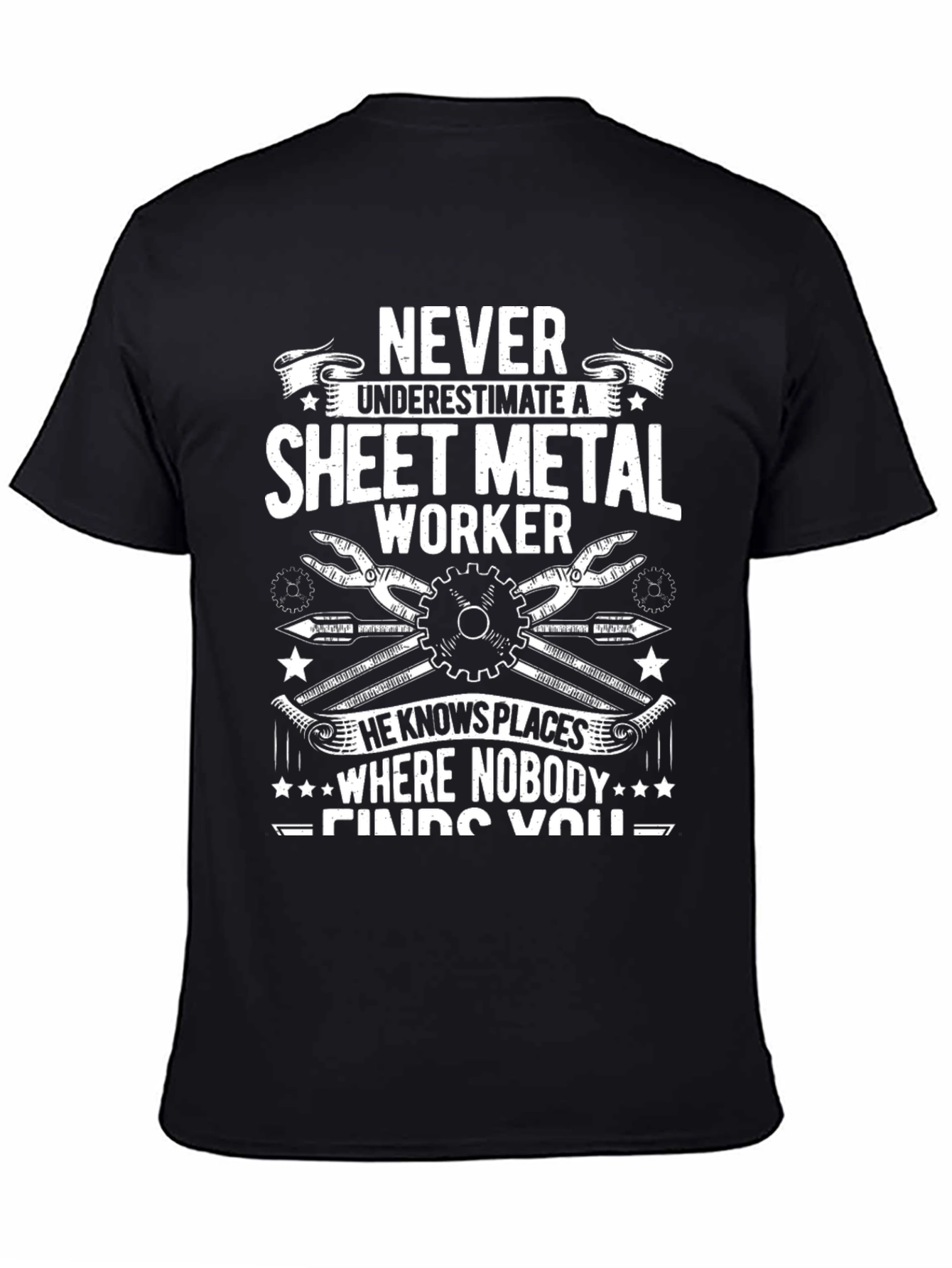 Black Sheet Metal Worker T-Shirt: Never Underestimate view 4