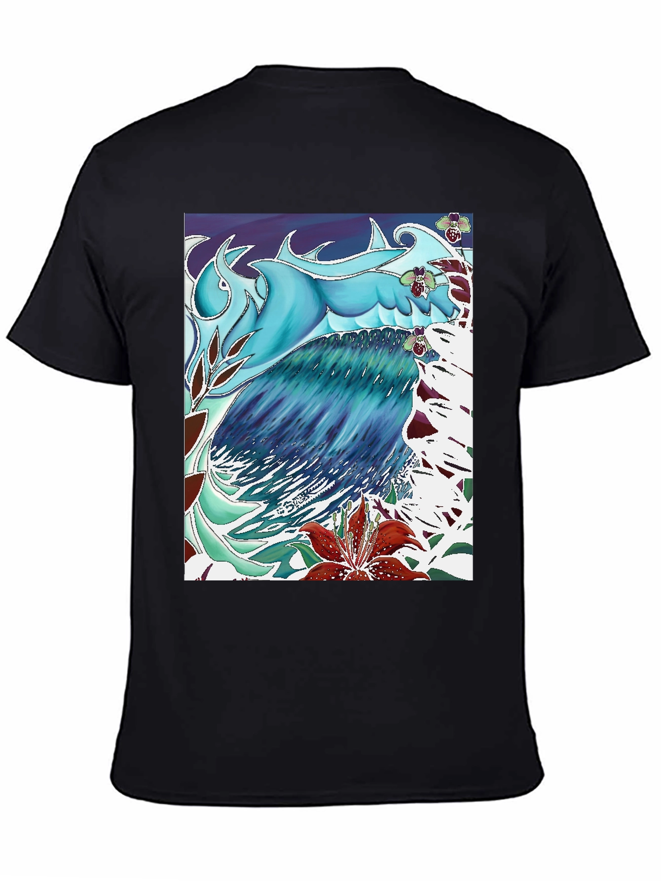 Black Ocean Wave Art T-Shirt - Cool Blue Design view 4