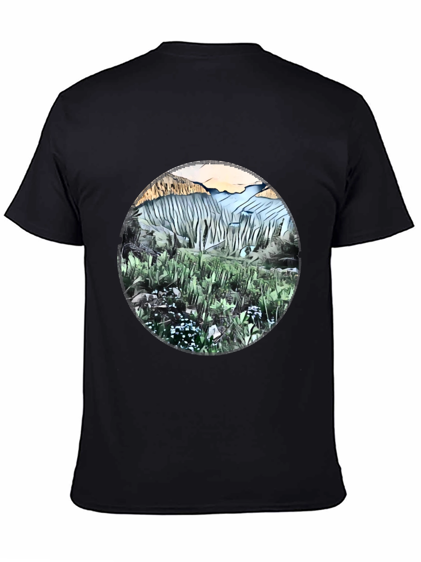 Black Nature Scene Graphic T-Shirt view 4