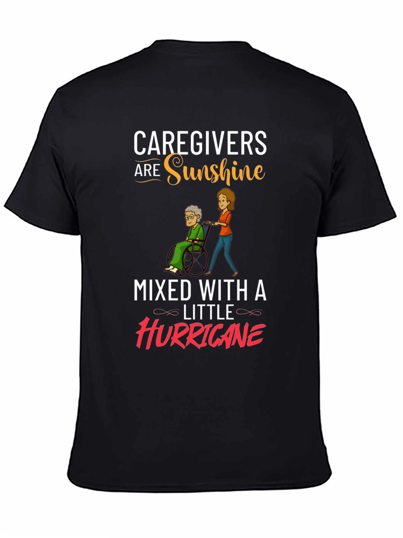 Black Caregiver Sunshine & Hurricane Graphic T-Shirt view 4