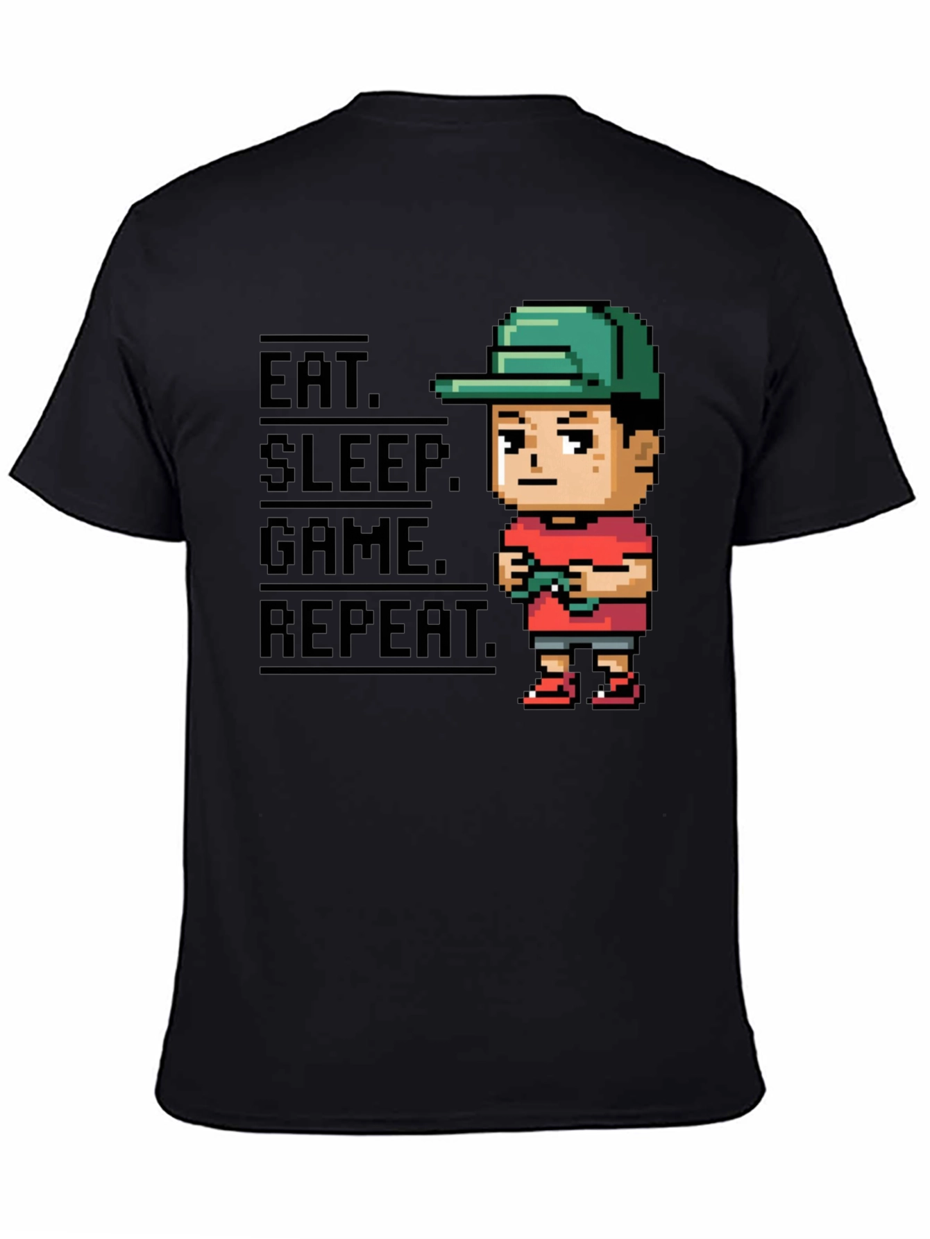 Black Eat Sleep Game Repeat Black Gamer T-Shirt view 4
