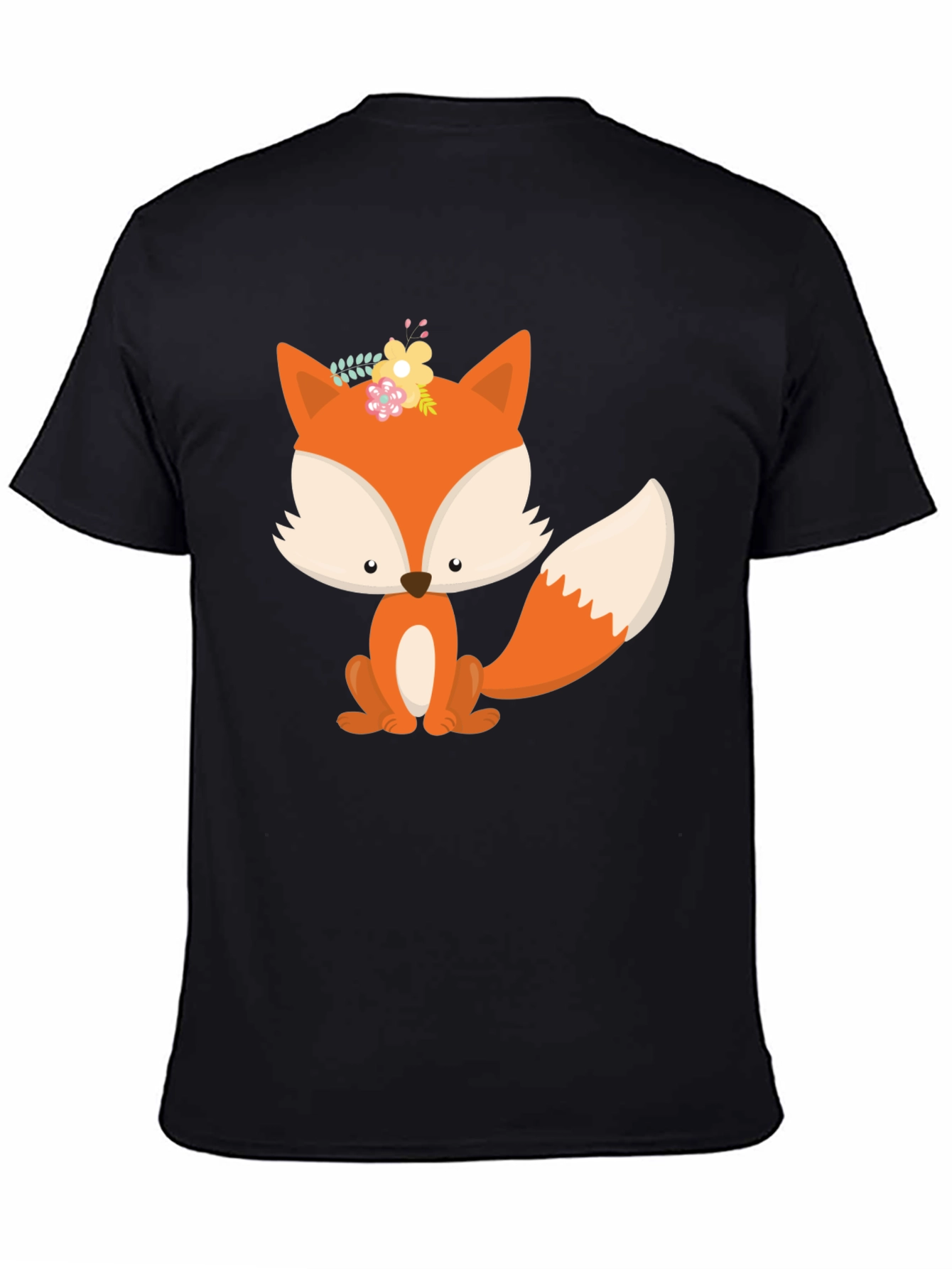 Black Cute Fox Graphic Tee - Black Cotton Blend T-Shirt view 4