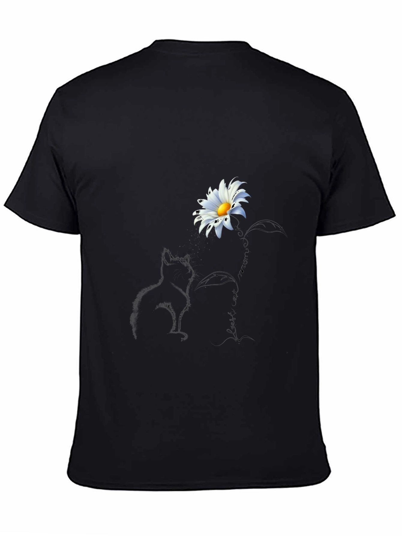 Black Black T-Shirt with Cat and Daisy Design view 4