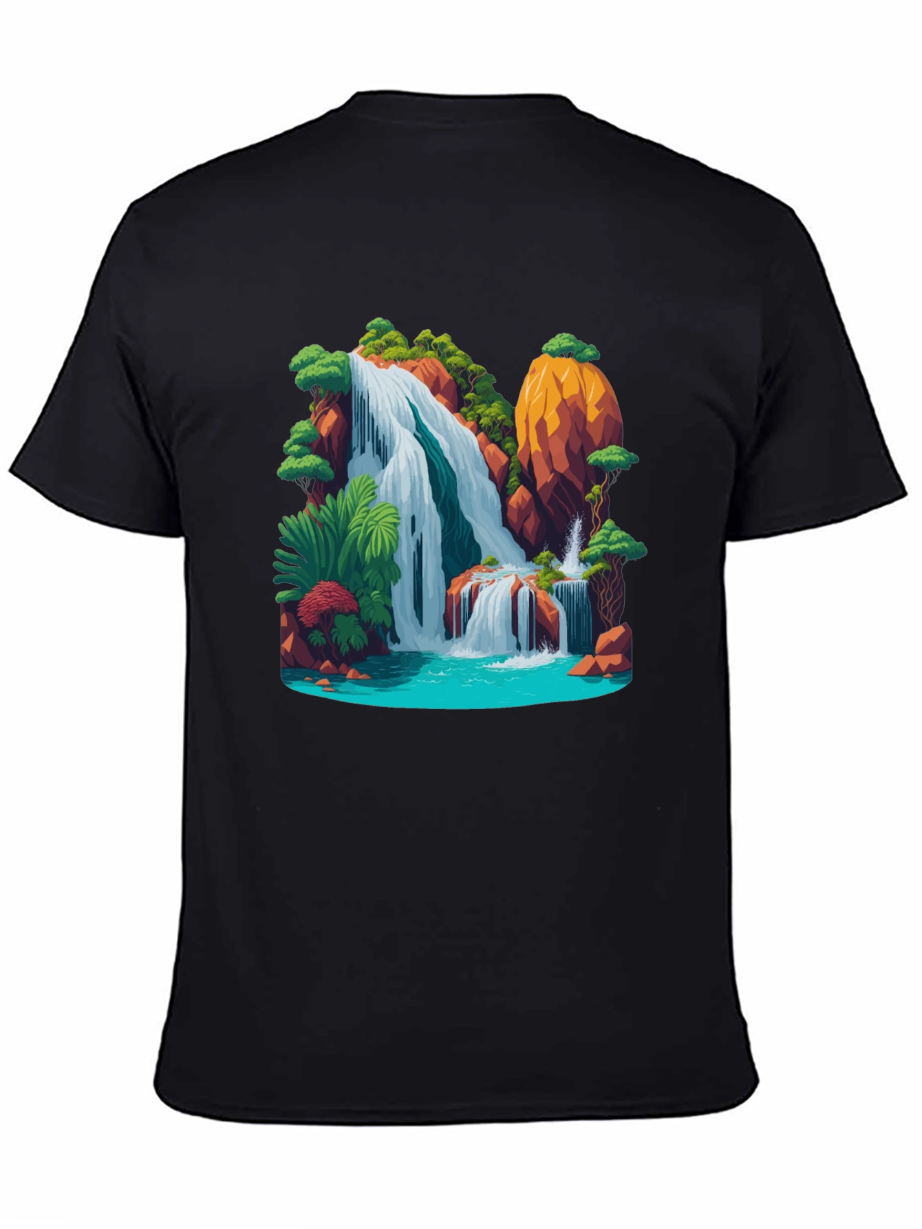 Black Waterfall Graphic Black T-Shirt view 4