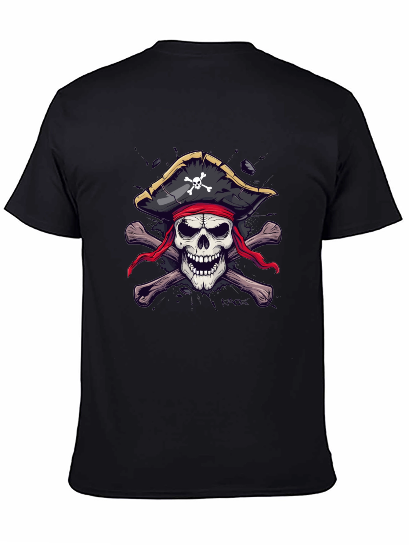 Black Pirate Skull Graphic T-Shirt - Black Crew Neck view 4
