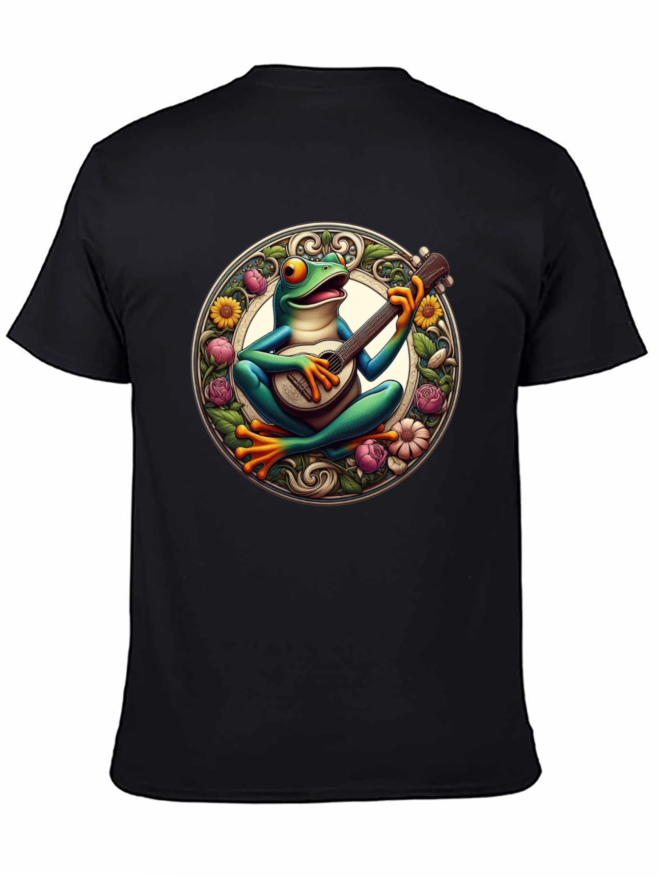 Black Frog Playing Guitar T-Shirt - Unique Graphic Tee view 4