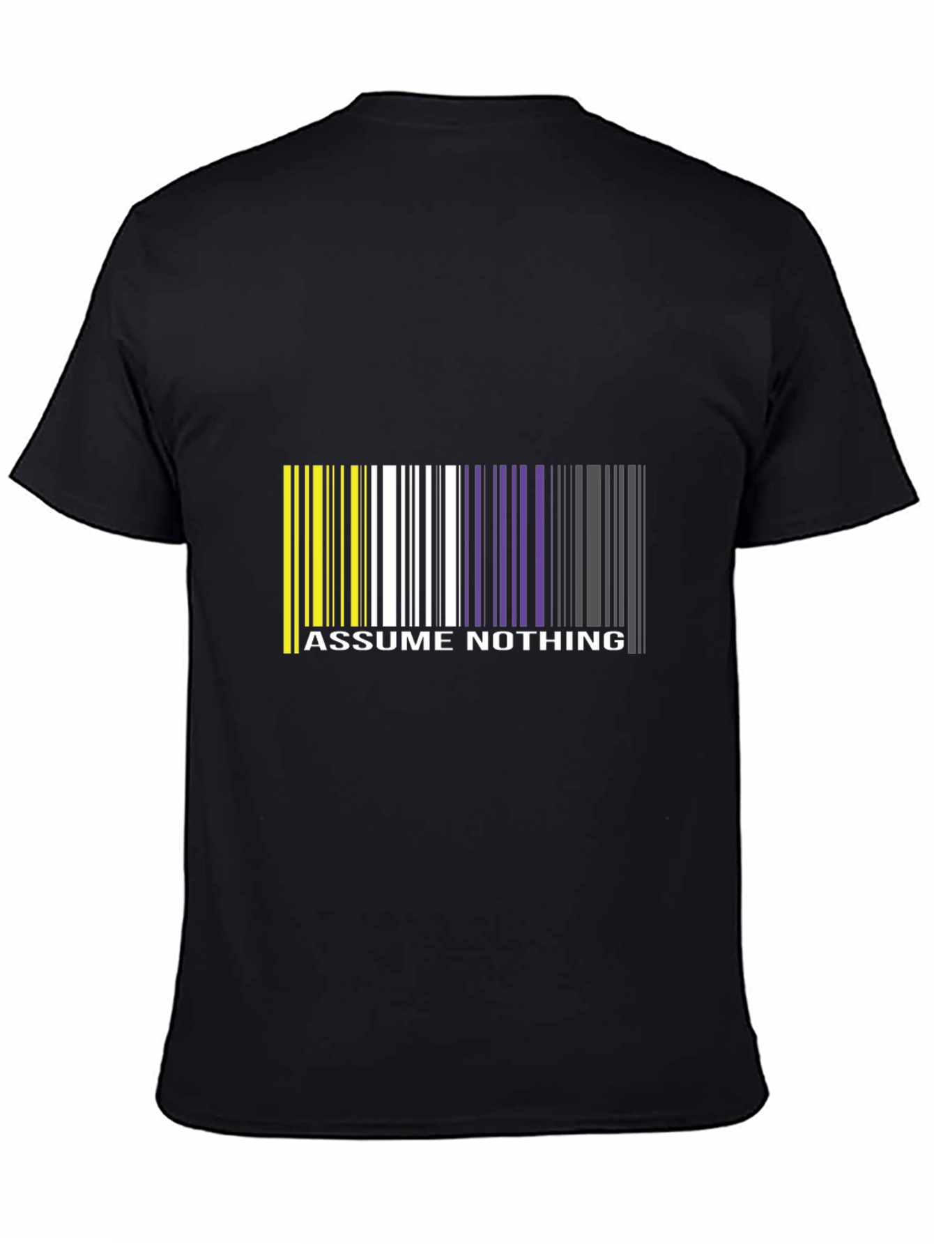 Black Assume Nothing Barcode T-Shirt - Unique Graphic Tee view 4