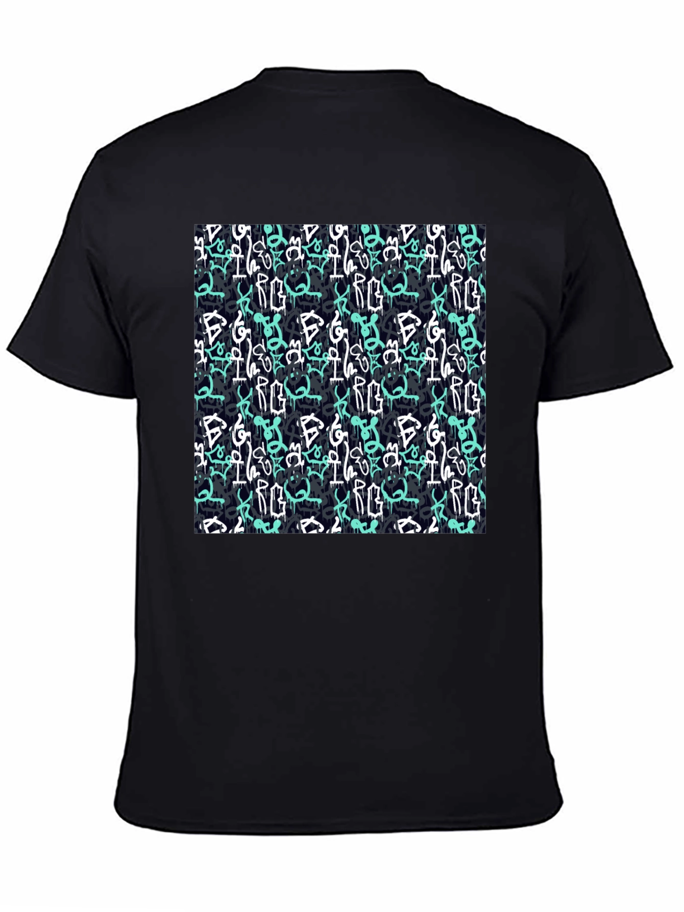 Black Graffiti Pattern Black T-Shirt view 4
