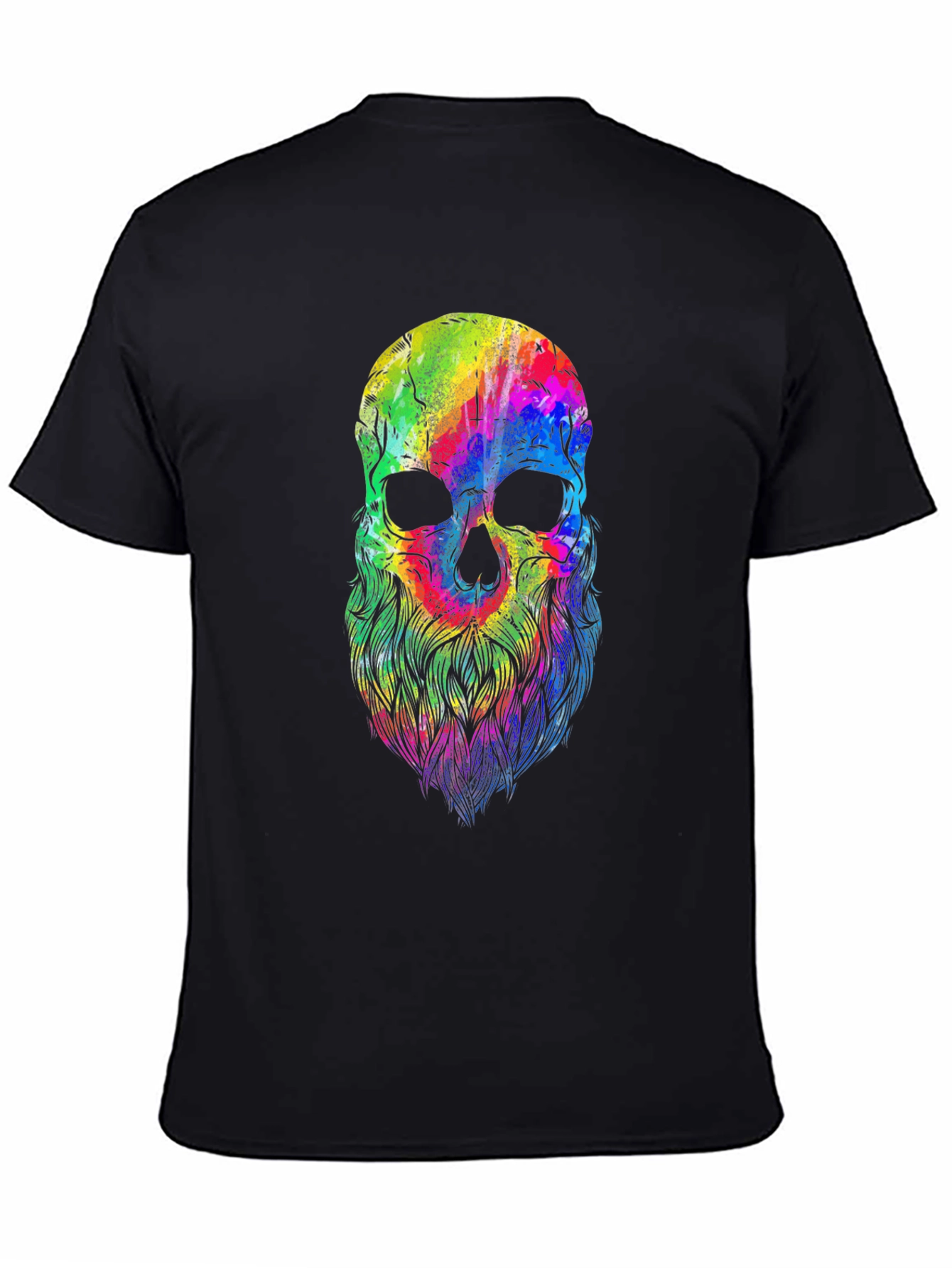 Black Colorful Skull Beard Graphic T-Shirt view 4