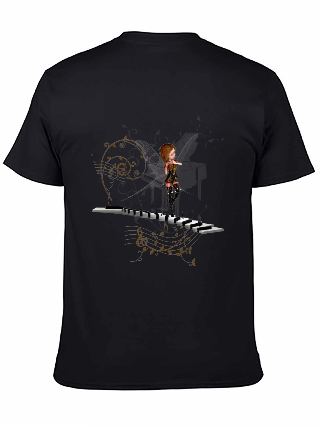 Black Piano Fairy Black T-Shirt view 4