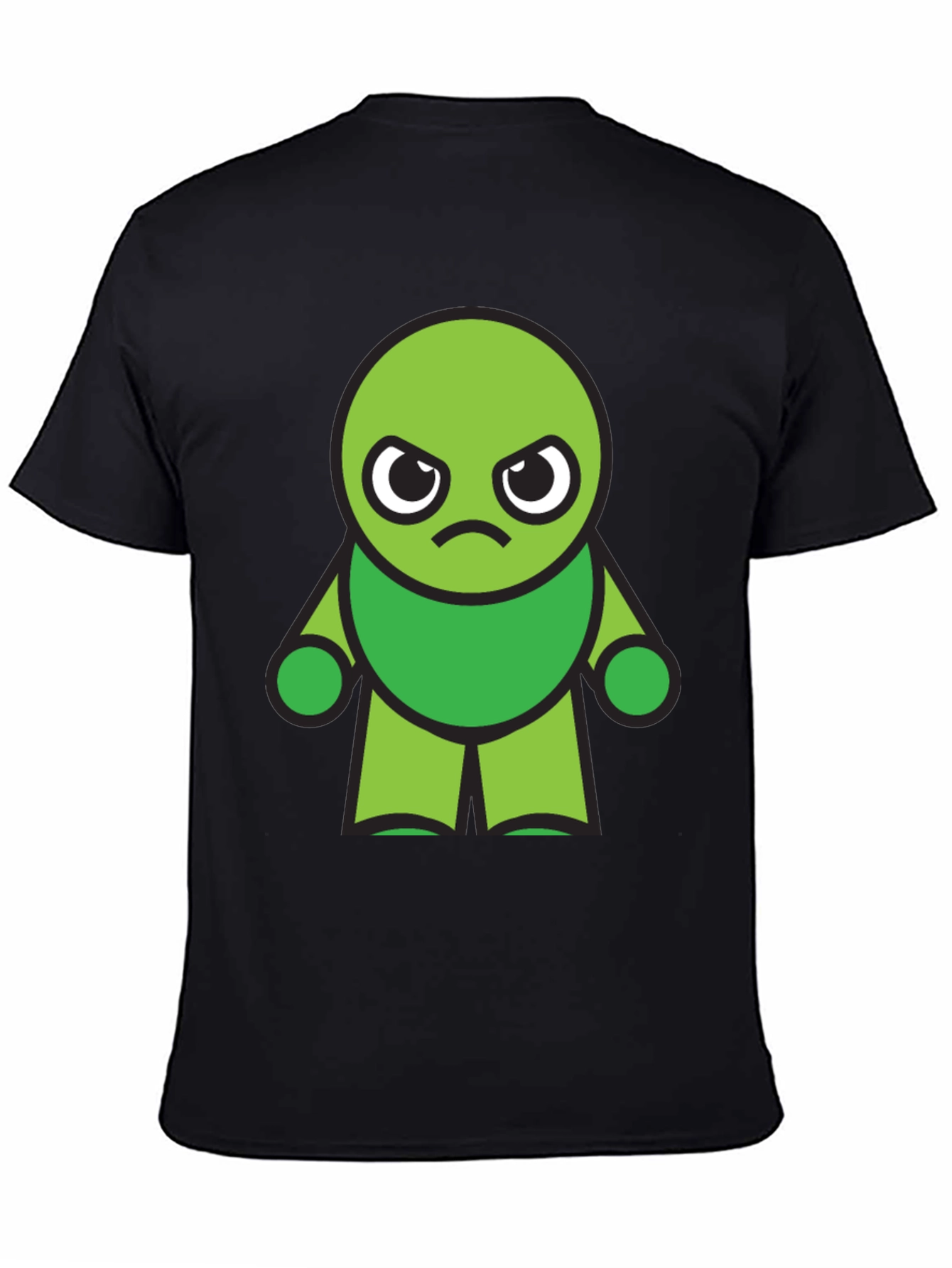 Black Grumpy Green Cartoon Character Black T-Shirt view 4