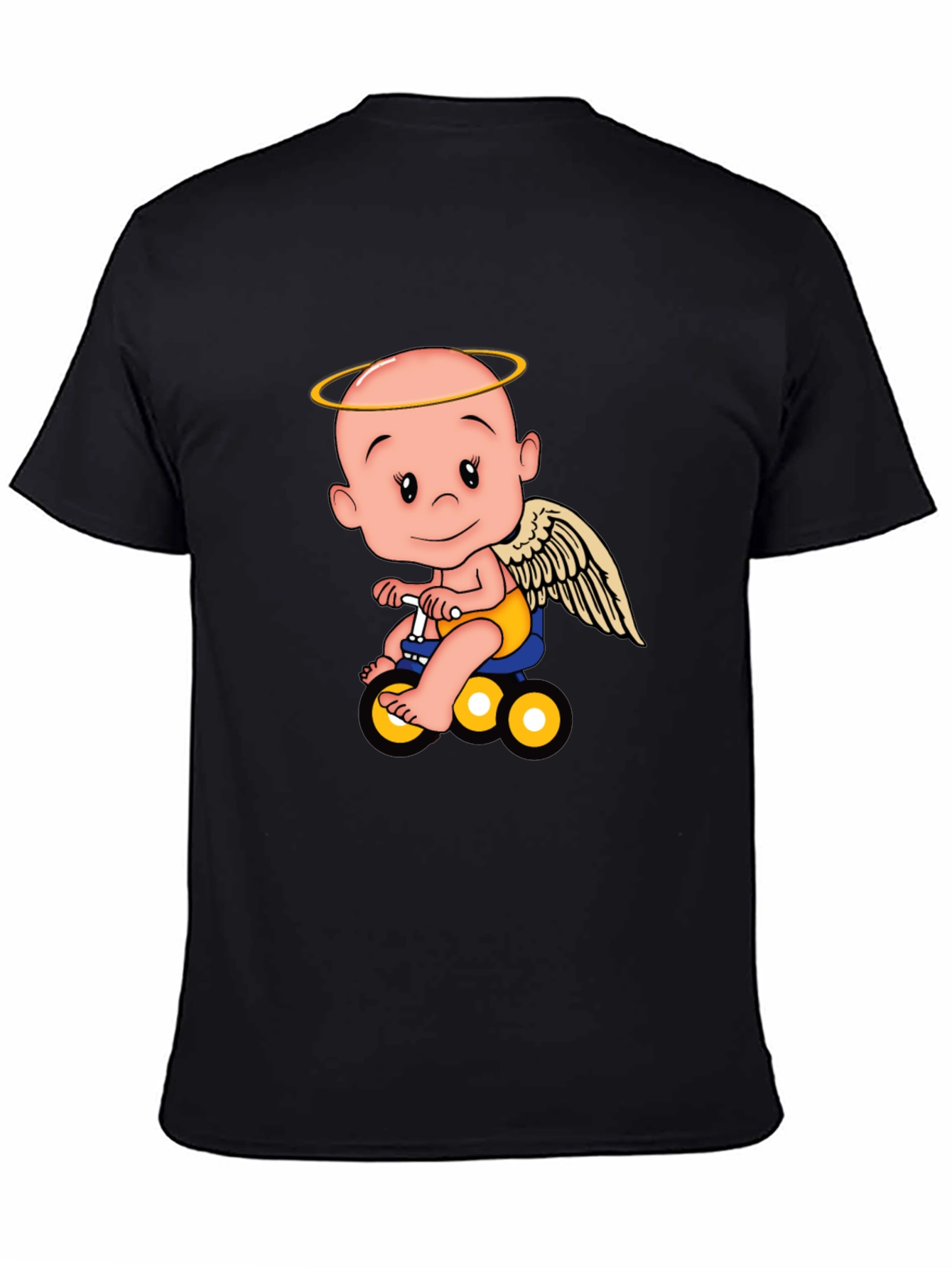 Black Angel Baby on Bike Graphic Tee - Black view 4