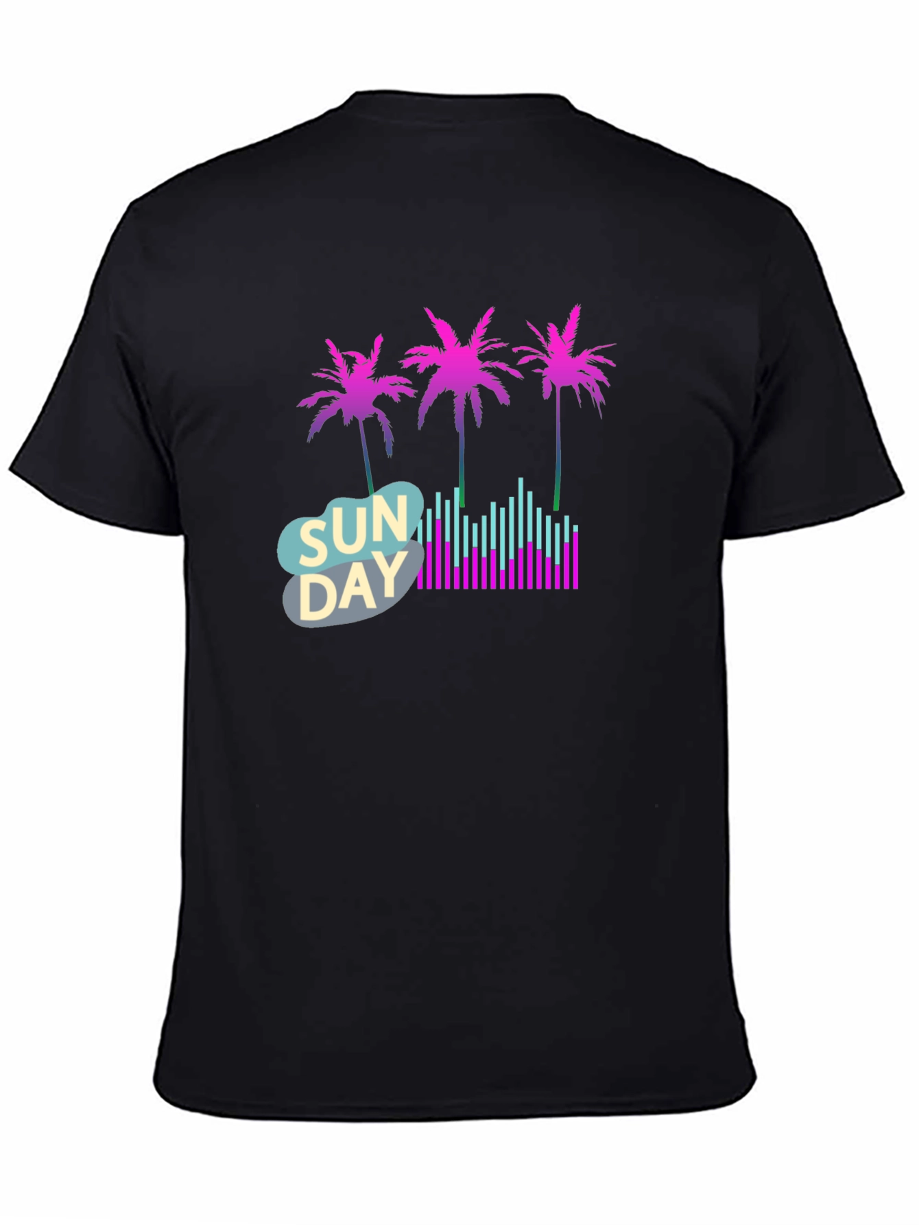Black Retro Sunday Vibes T-Shirt - Palm Trees & Soundwaves view 4