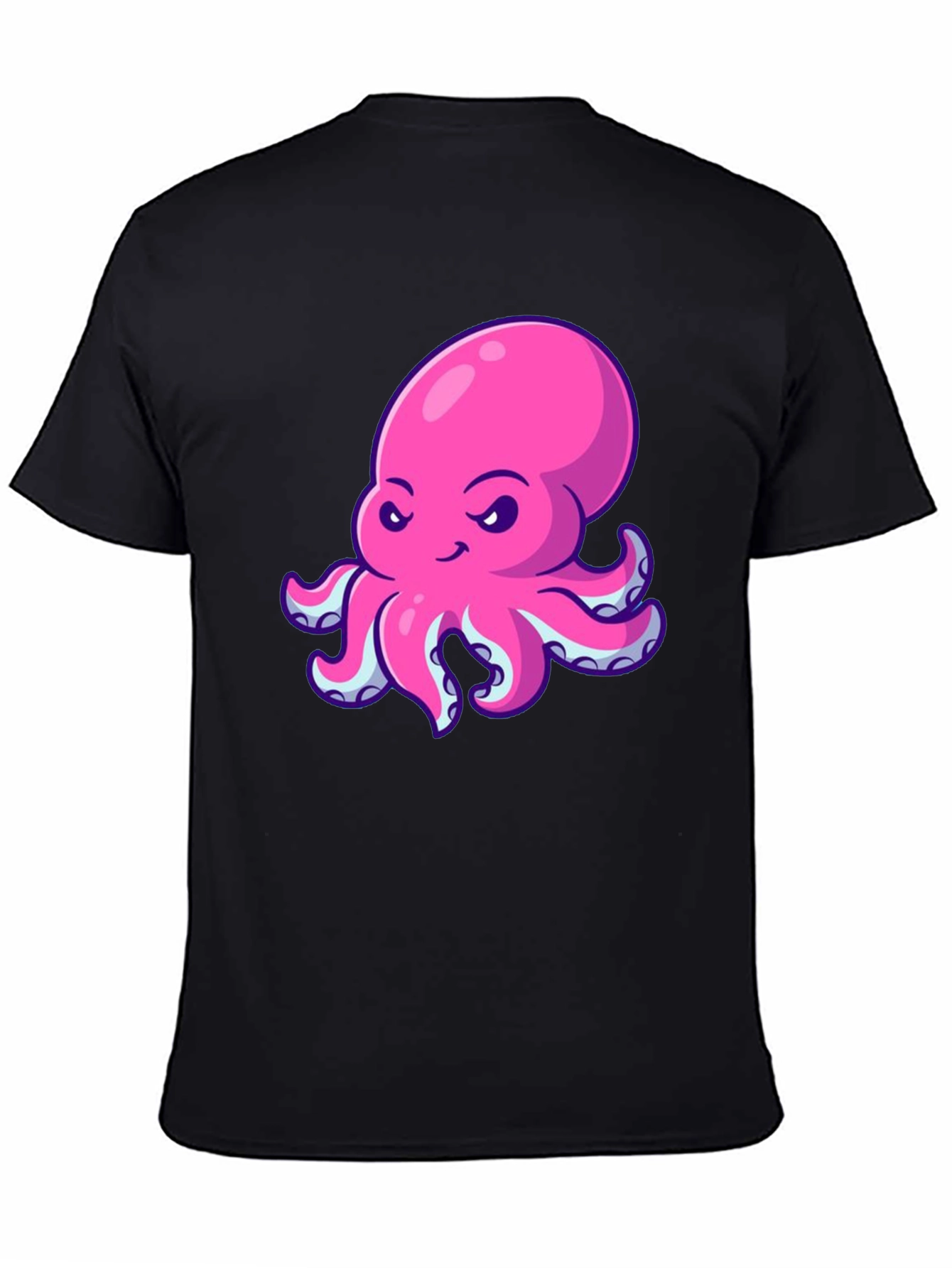 Black Pink Octopus Graphic Print Black T-Shirt view 4