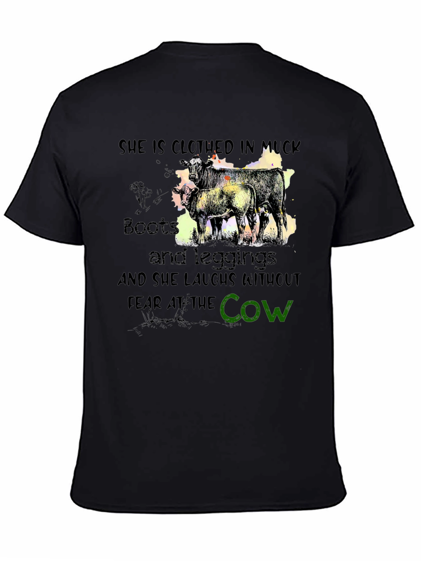 Black Muck Boots and Leggings Cow Graphic T-Shirt view 4