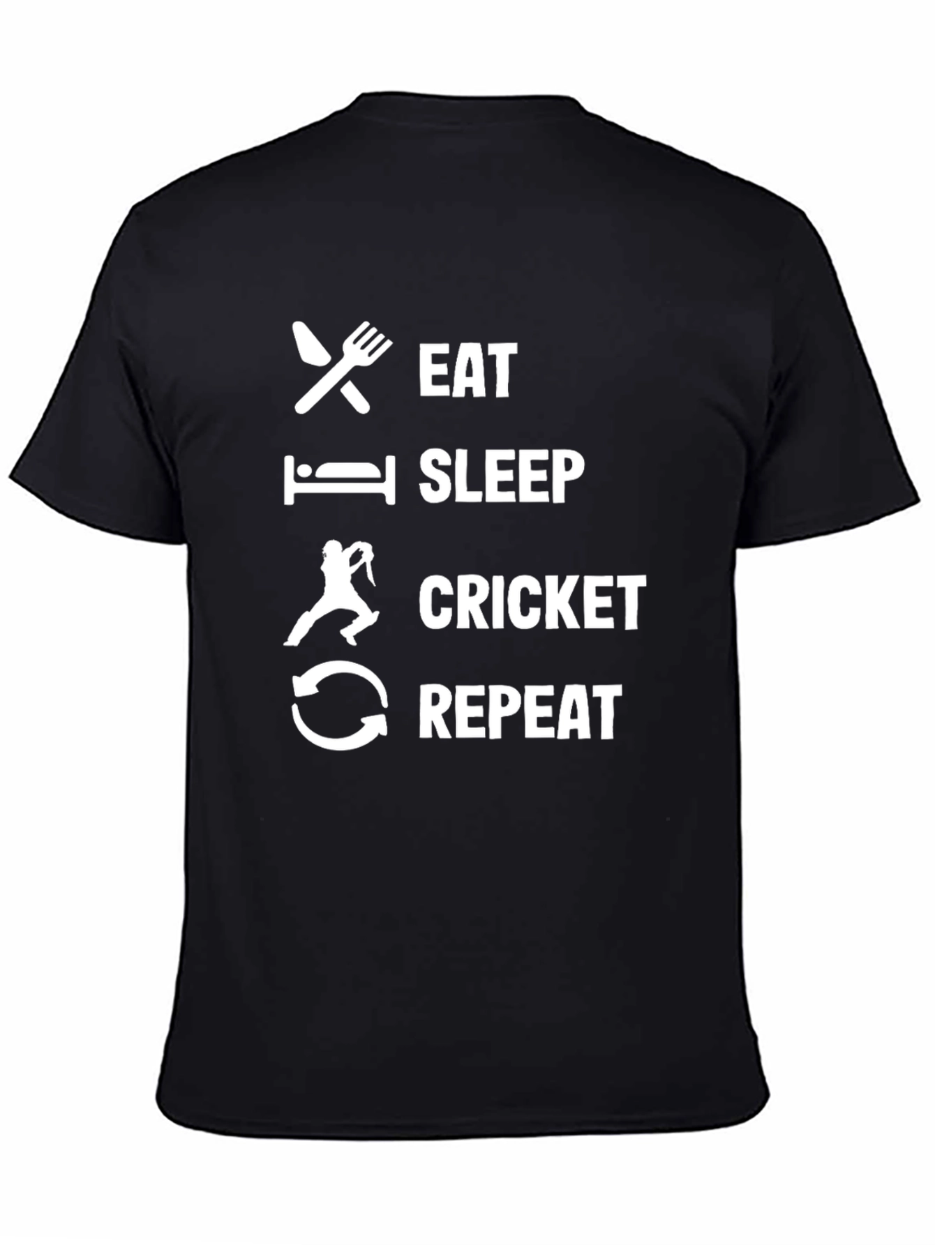 Black Eat Sleep Cricket Repeat Black T-Shirt view 4