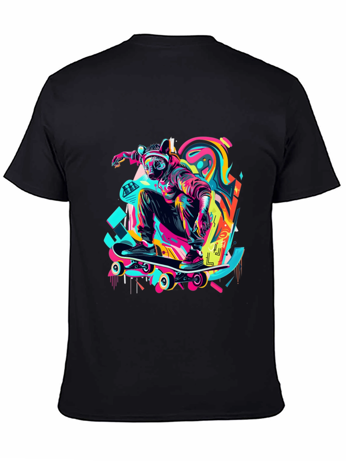 Black Skater Raccoon Graphic T-Shirt view 4