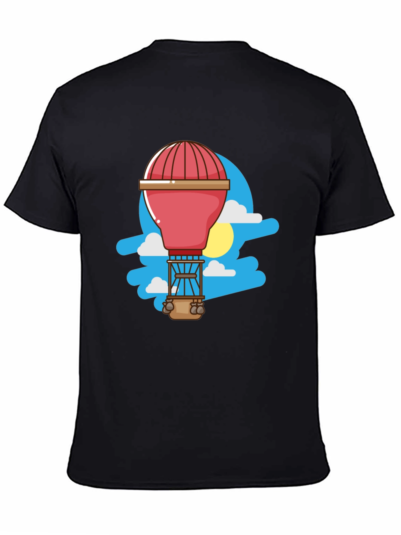 Black Cartoon Hot Air Balloon Graphic Tee - Black view 4