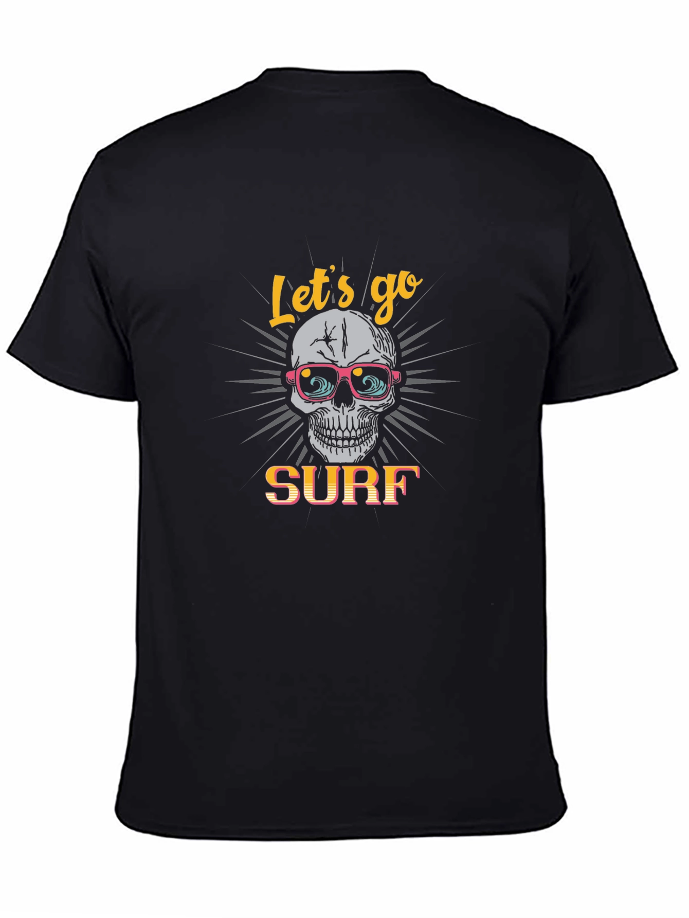 Black Skull Surf T-Shirt - Black Cotton Tee view 4