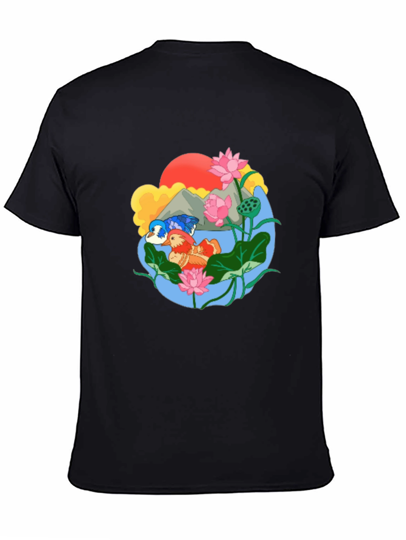Black Mandarin Duck Lotus Pond Graphic Tee view 4