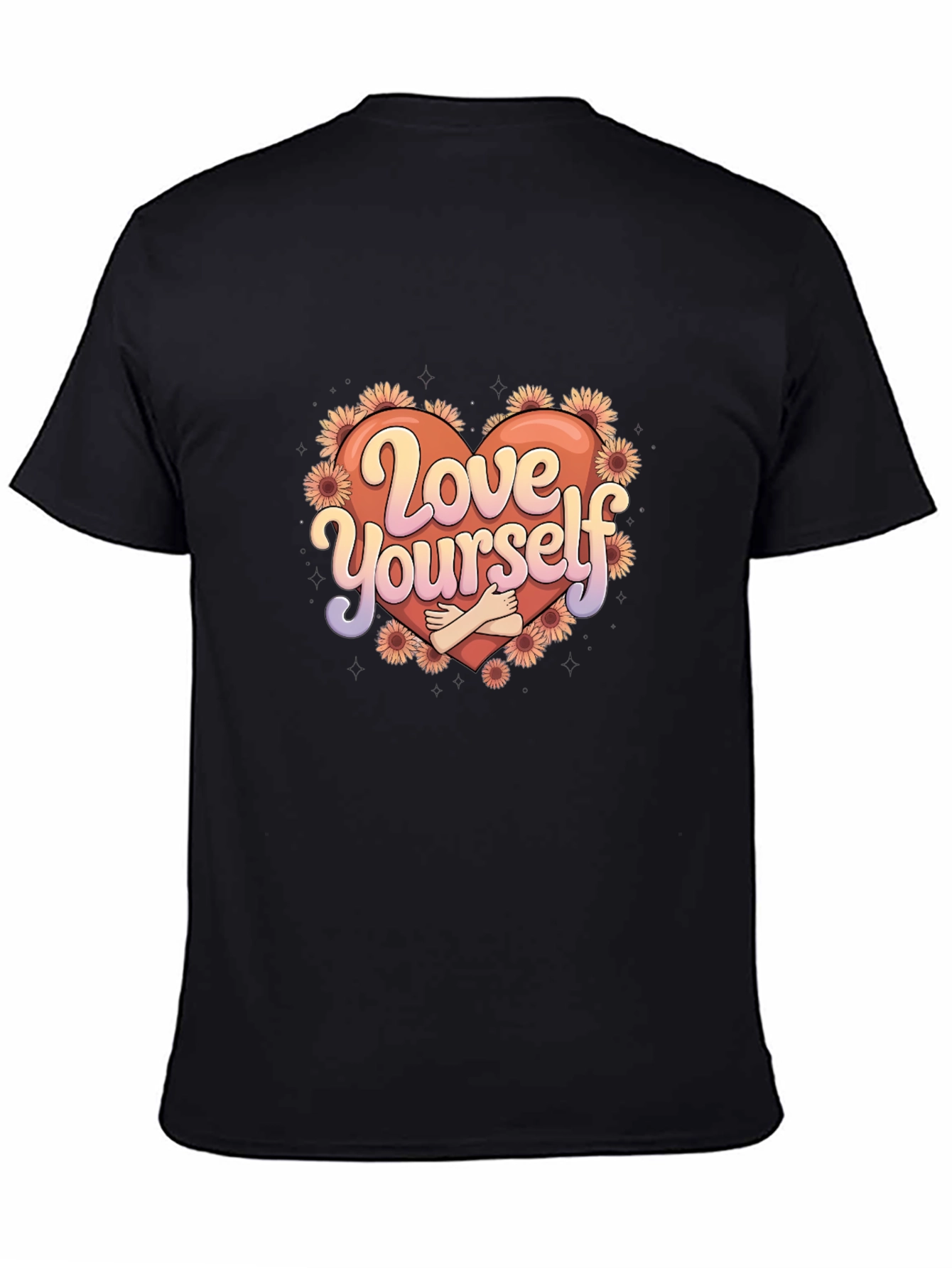 Black Love Yourself Graphic Tee - Heart & Flowers view 4