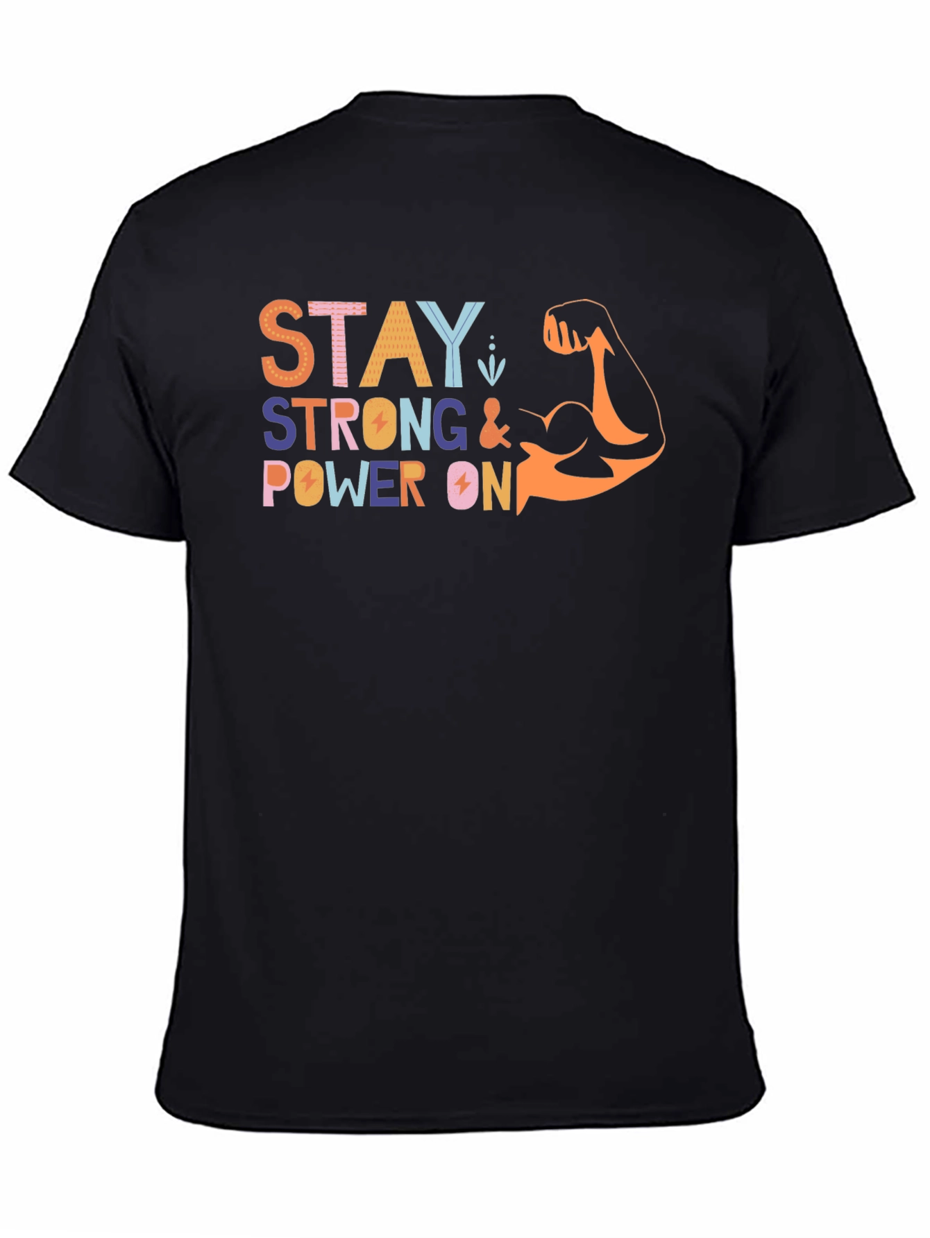 Black Stay Strong Graphic Print Crew Neck T-Shirt view 4